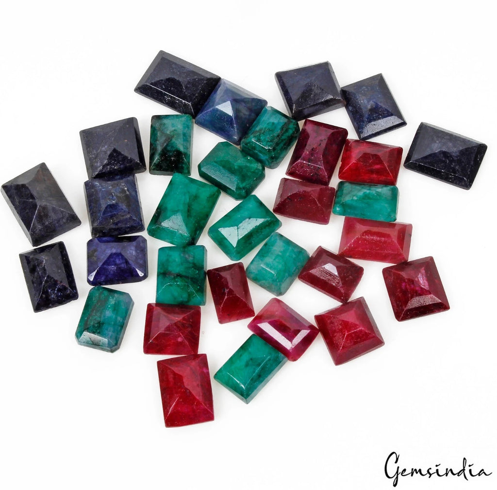 Emerald Lot, Loose Gemstone, Baguette Cut, Color Enhanced — 31 Pieces, 11 mm to 16mm, 320 Ct