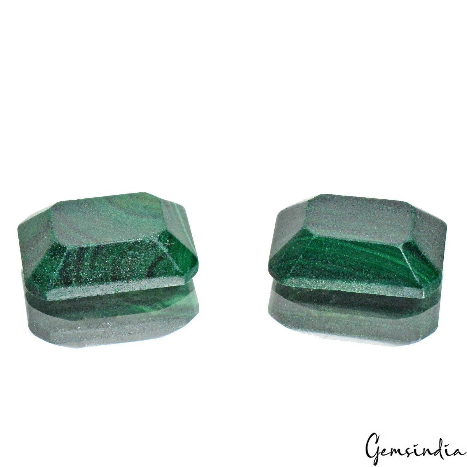 65.30 Ct/2 Pcs Natural Green Malachite Octagon Cut 22x15mm Gems Pair For Jewelry