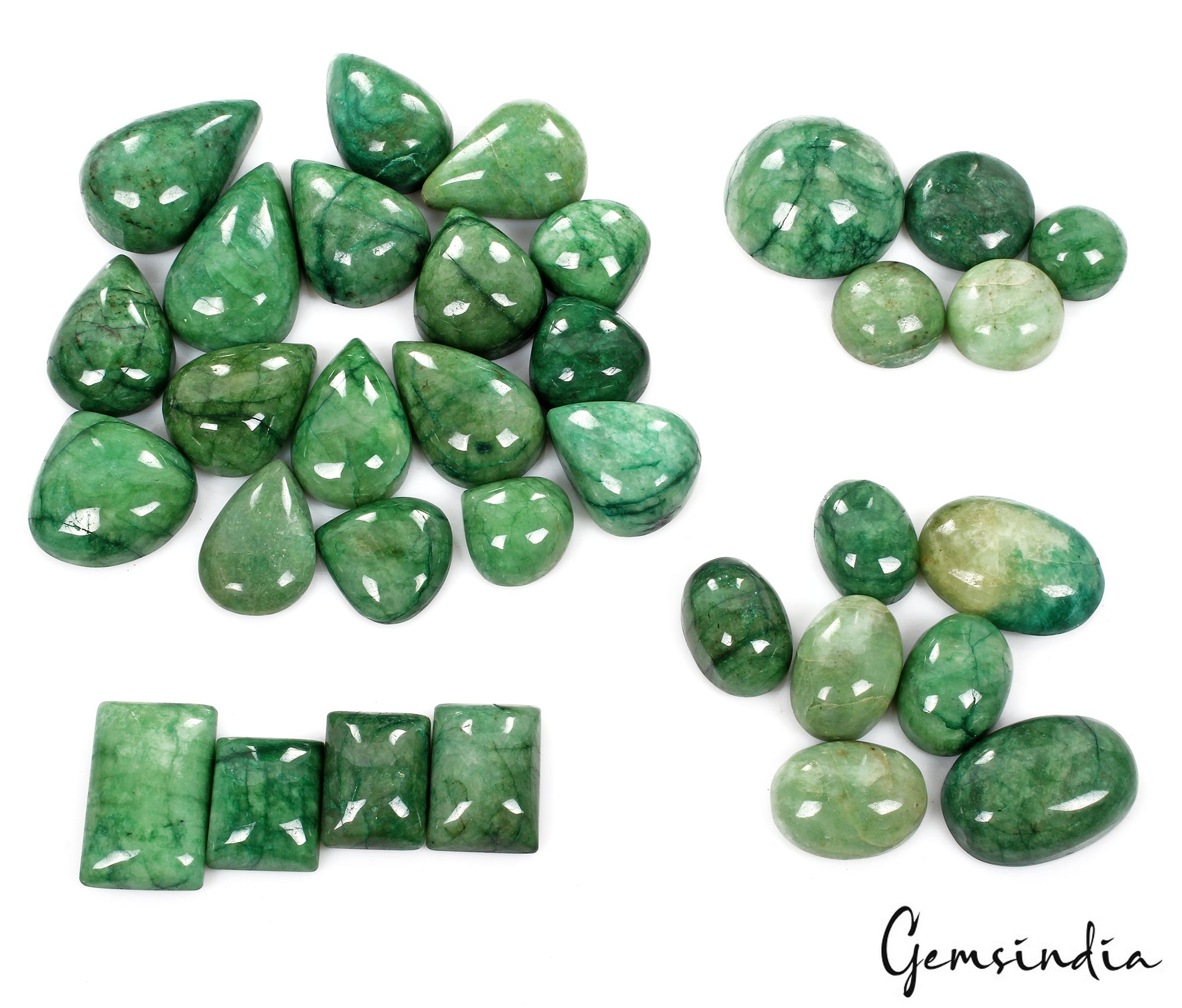 3430 Ct/33 Pcs Natural Green Emerald Mix Cabochon Shape Loose Pendant Size Gems