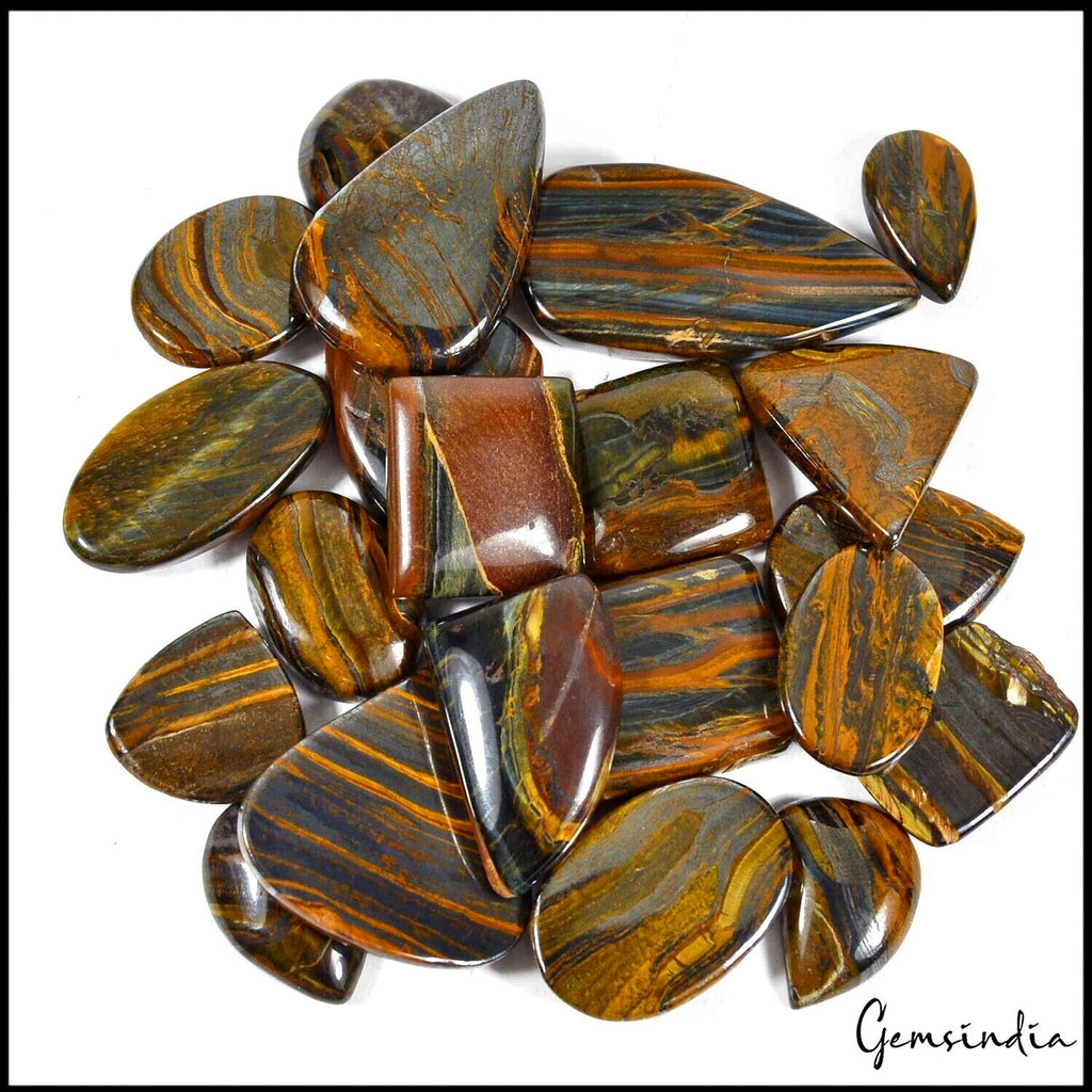 21 Pcs Natural Iron Tiger Eye 21-48mm Cabochon Loose Wholesale Gemstones Lot ~