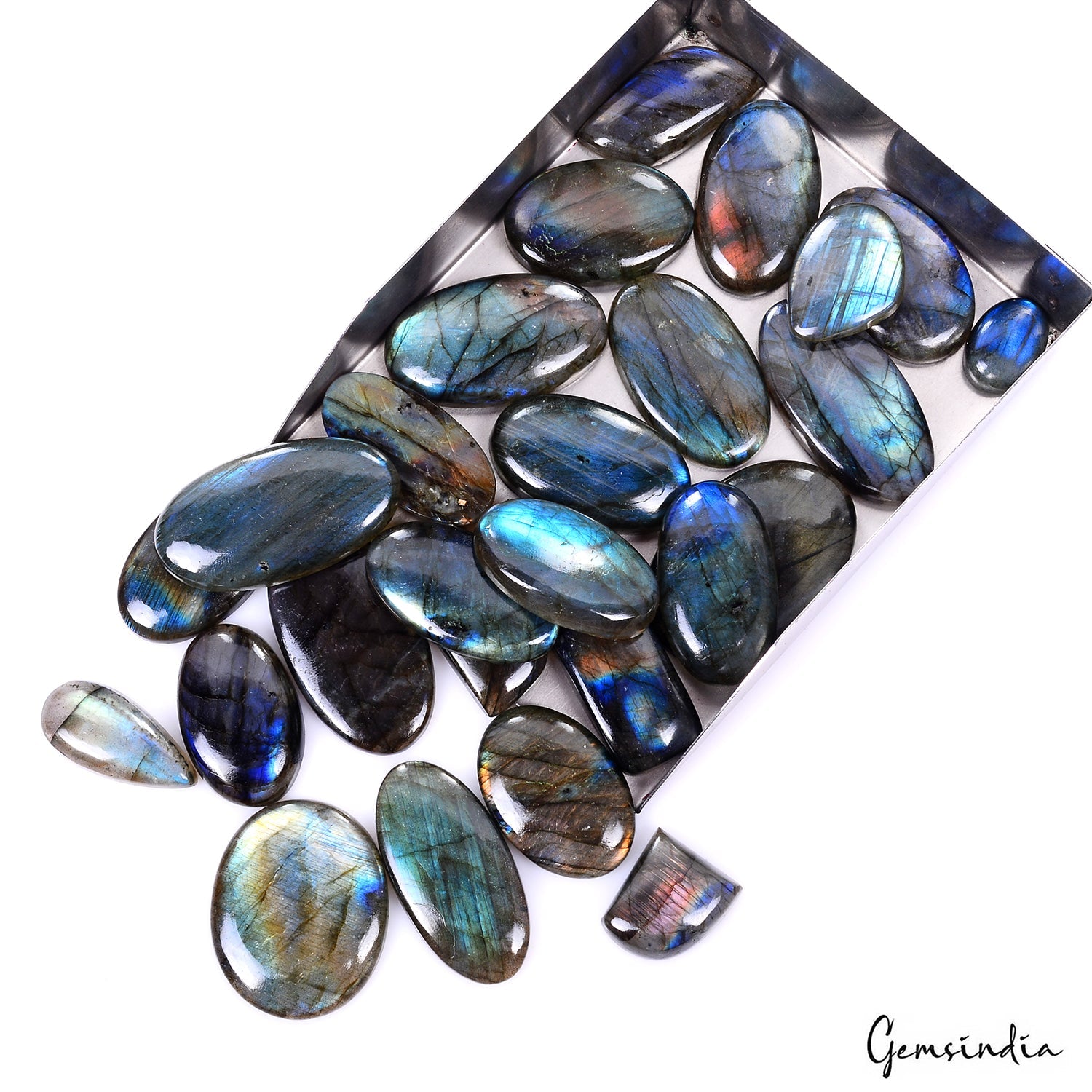 1020 Ct Natural Blue Yellow Shine Labradorite Mix Cab Loose Gemstone Lot 36 Pcs