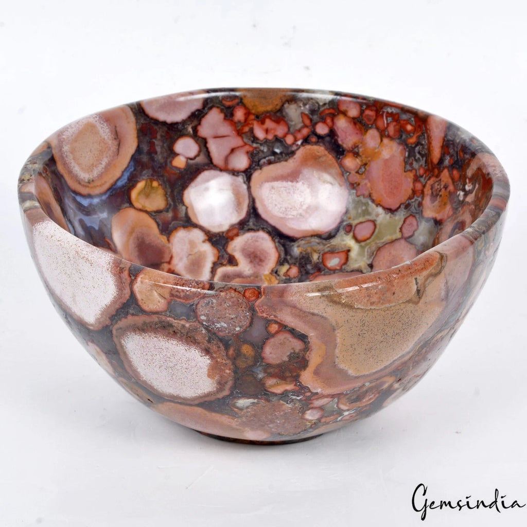 5.6 Inch Orbicular Jasper Stone Bowl Hand Carved Healing Luxurious Quality Gift