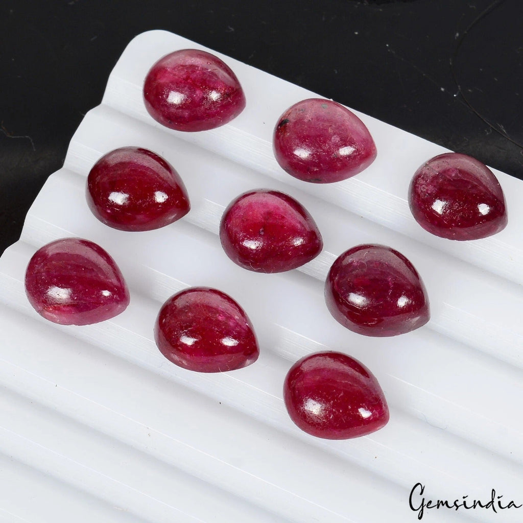 11x9mm Natural Red Ruby Pear Cabochon Loose Calibrated Jewelry Gemstone Lot ~9 P