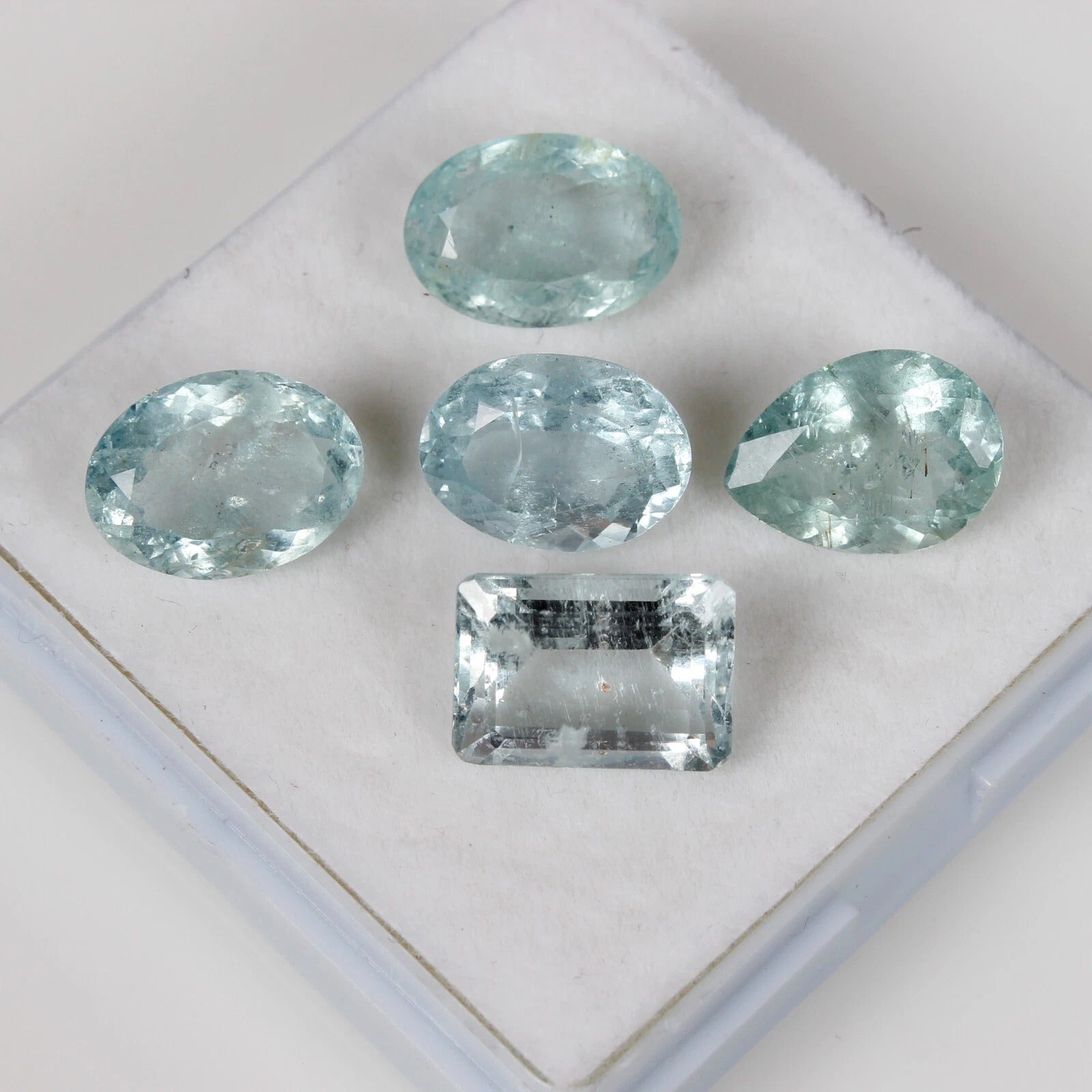 Natural Aquamarine Loose Gemstone Lot - 5 Pcs Mixed Shapes Oval Pear Emerald Cut