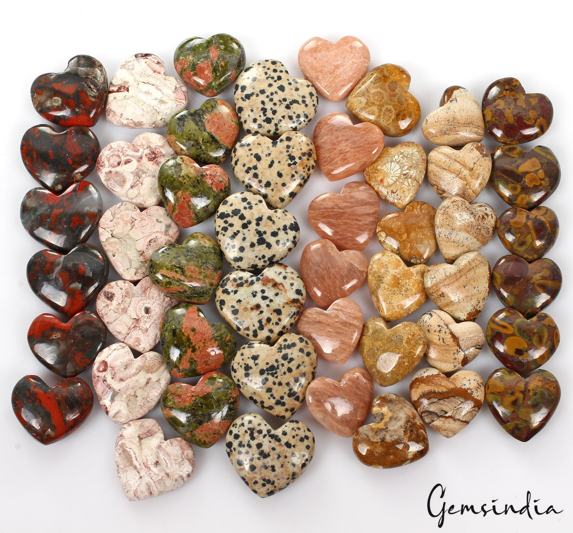 48 Pcs Heart Shape Natural Healing Crystal Reiki Chakra Collection Stones 2450Ct