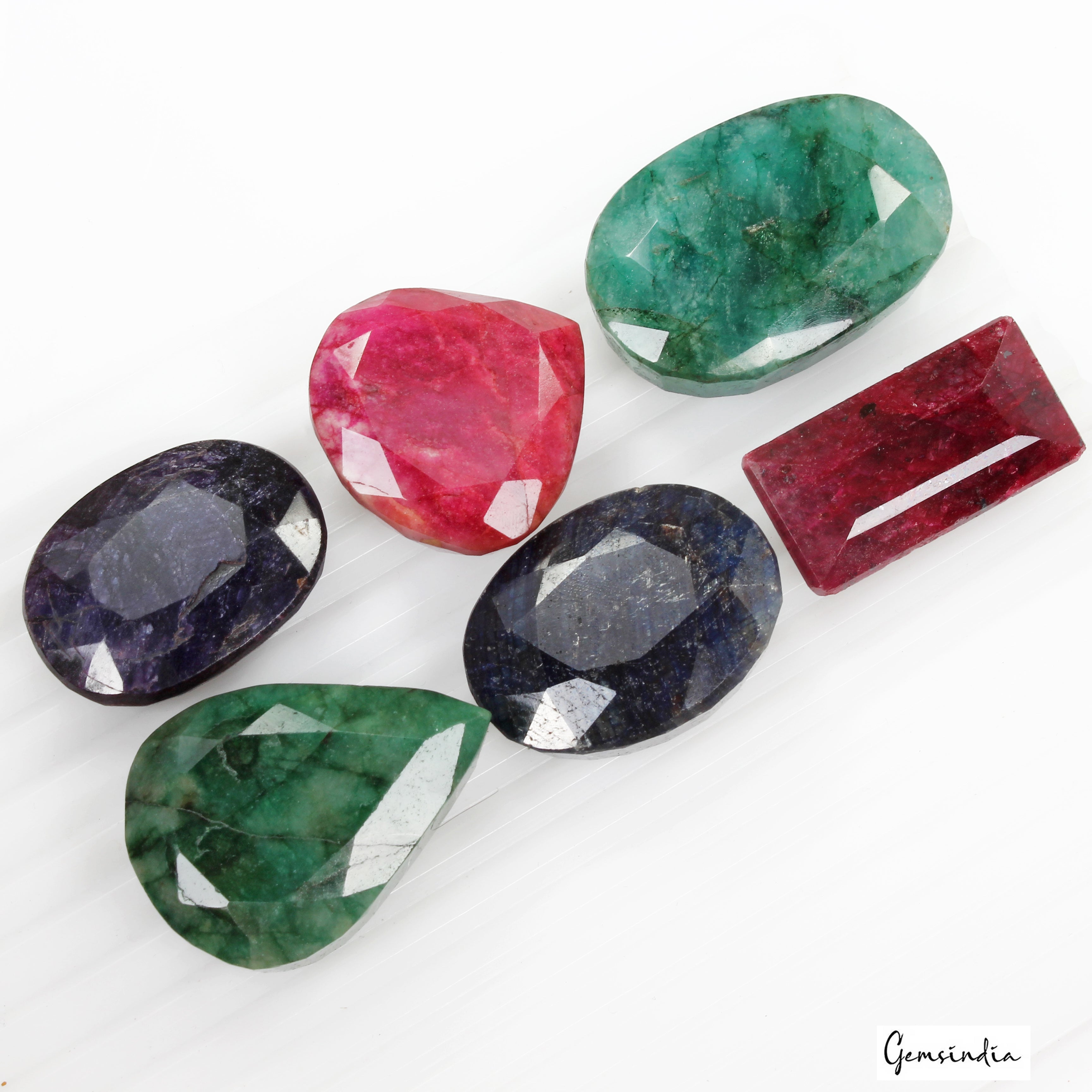 1020 Ct/6 Pcs Natural Multi Color Emerald Ruby Sapphire Mixed Cut Loose Gems Lot