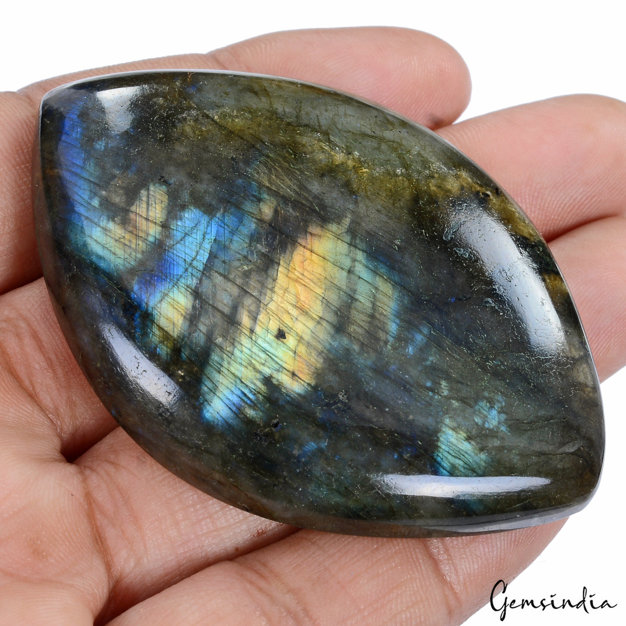265 Ct Natural Untreated Green Blue Labradorite Fancy Cab Loose Gem For Pendant