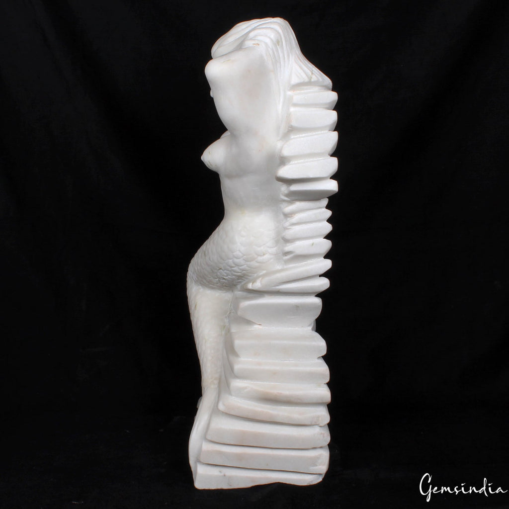 Large White Marble Mermaid Hand Carved Figurine Statue 22 inch Tall /30.8 kilo