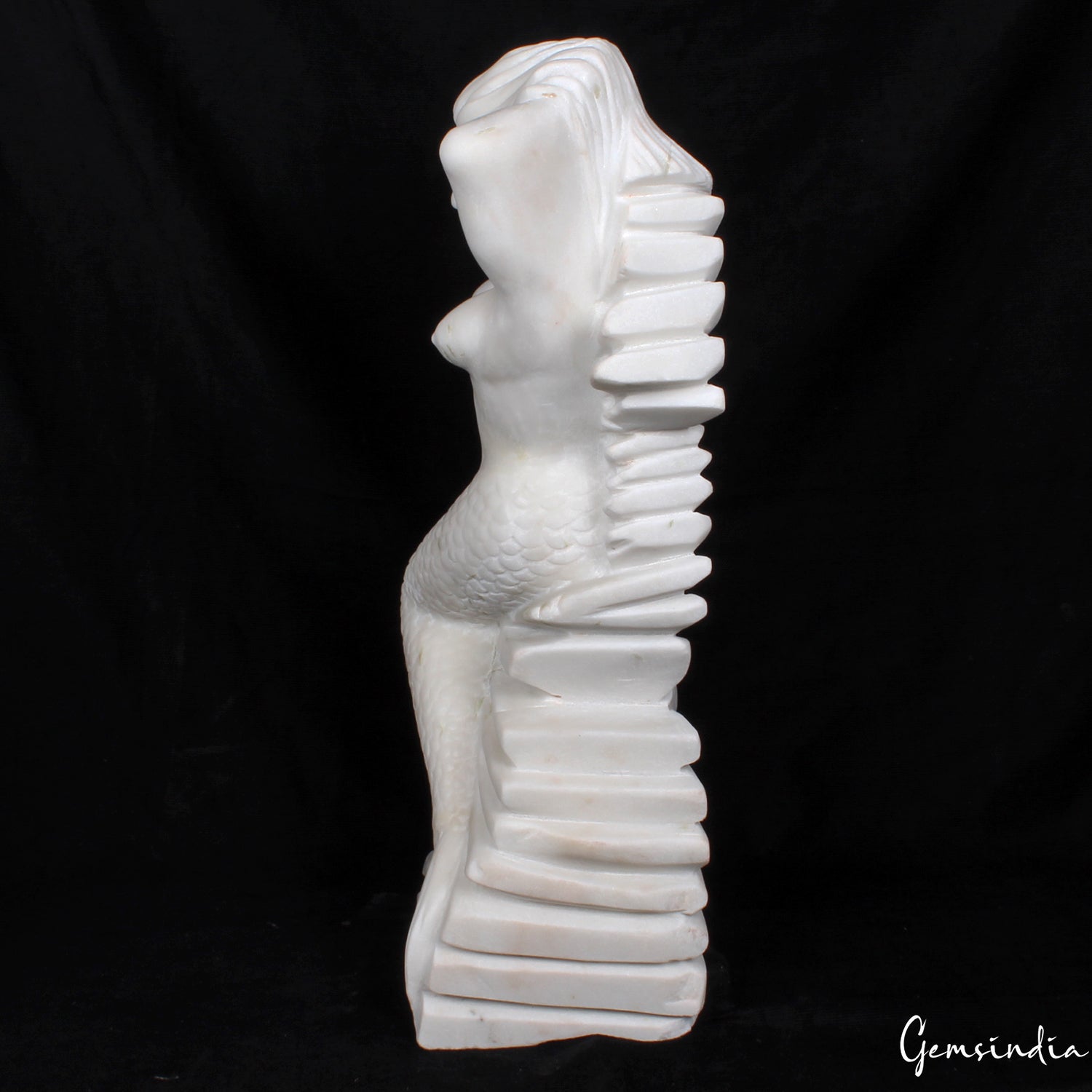 Large White Marble Mermaid Hand Carved Figurine Statue 22 inch Tall /30.8 kilo