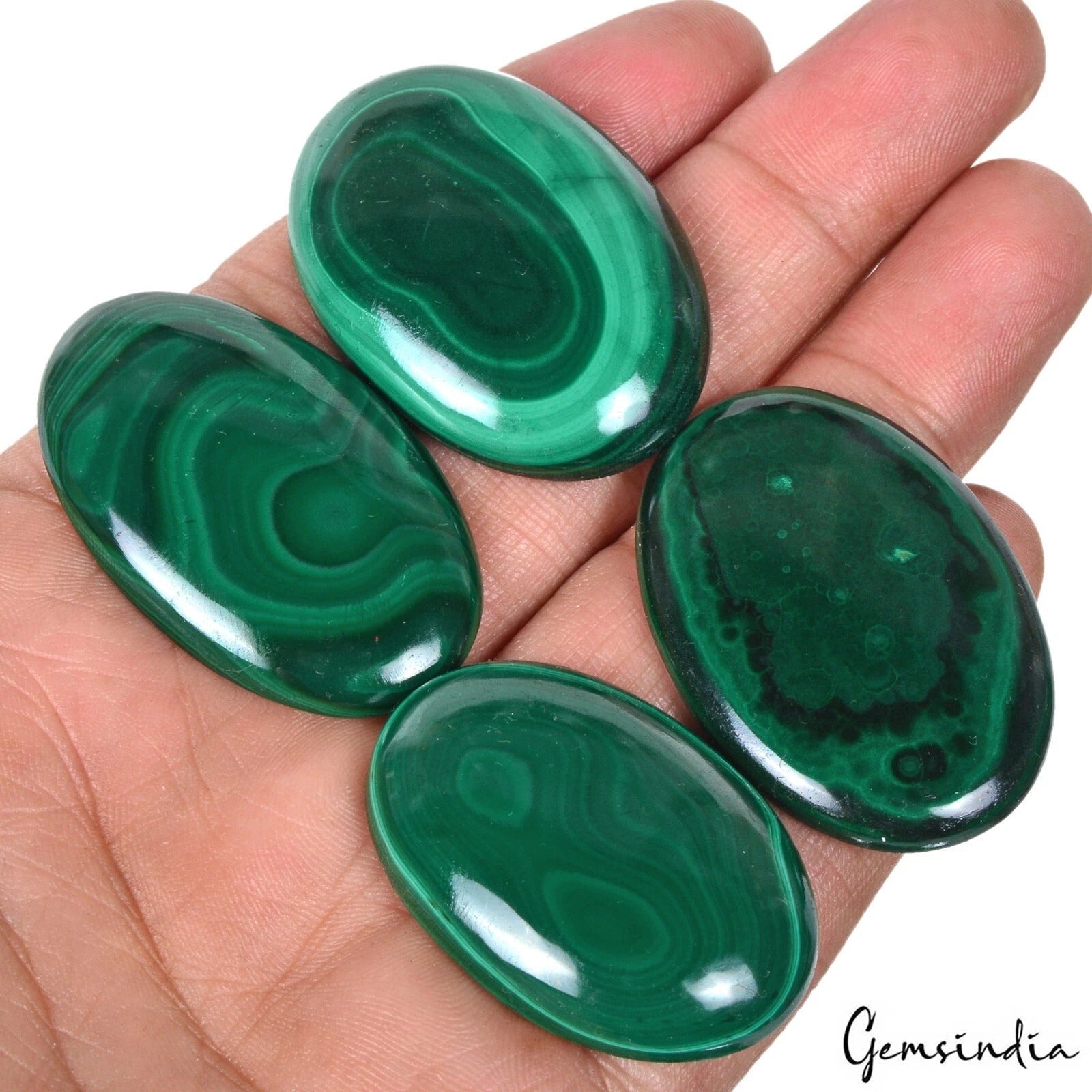 320 Ct/4 Pcs Natural Untreated Green Malachite Oval Cab Loose Wholesale Gems Lot