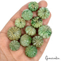 450 Cts/12 Pcs Natural Green Emerald Round Pumpkin Carved Drill Beads Gems Lot