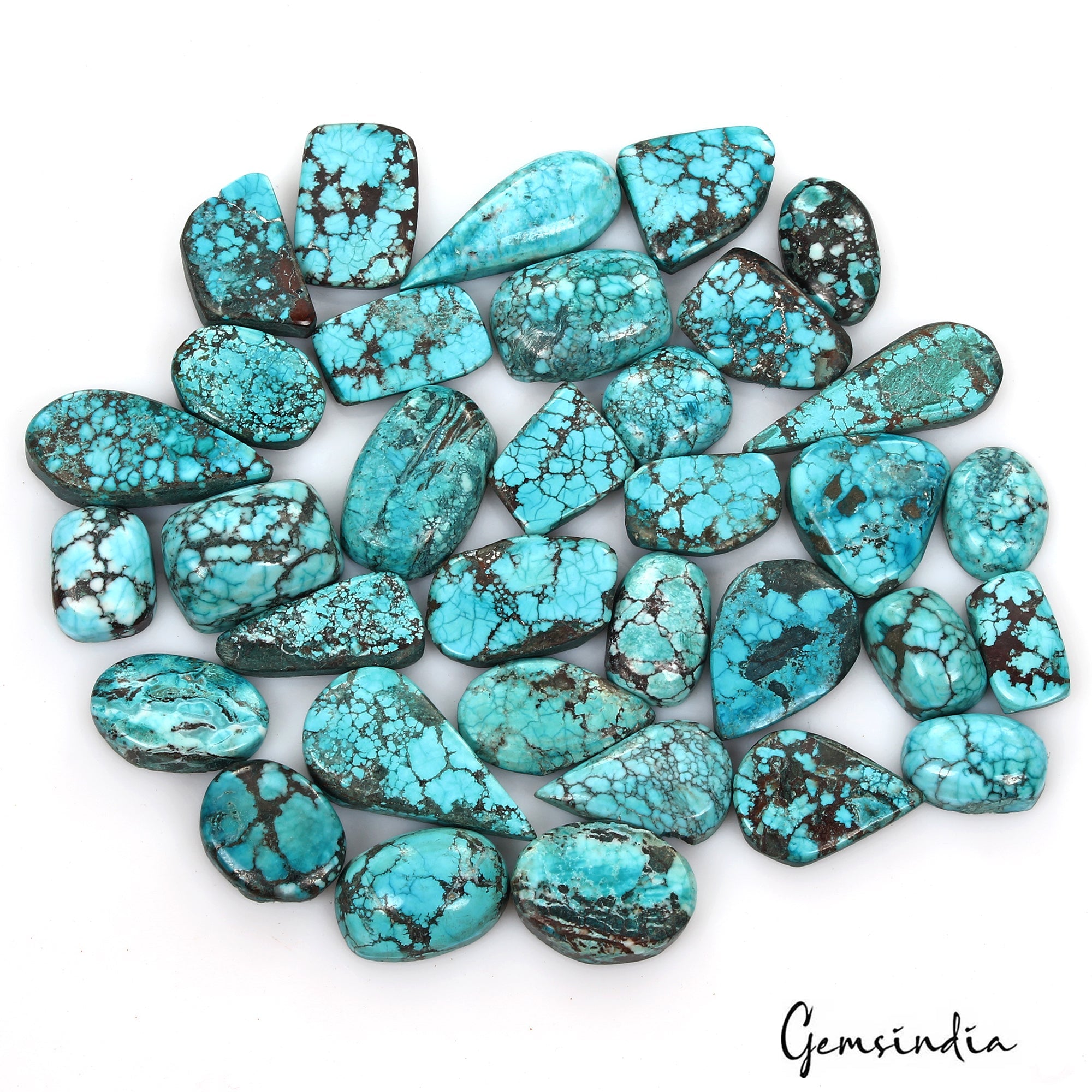 450 Cts/35 Pcs Natural Blue Spiderweb USA Turquoise Mix Cab Loose Gemstones Lot