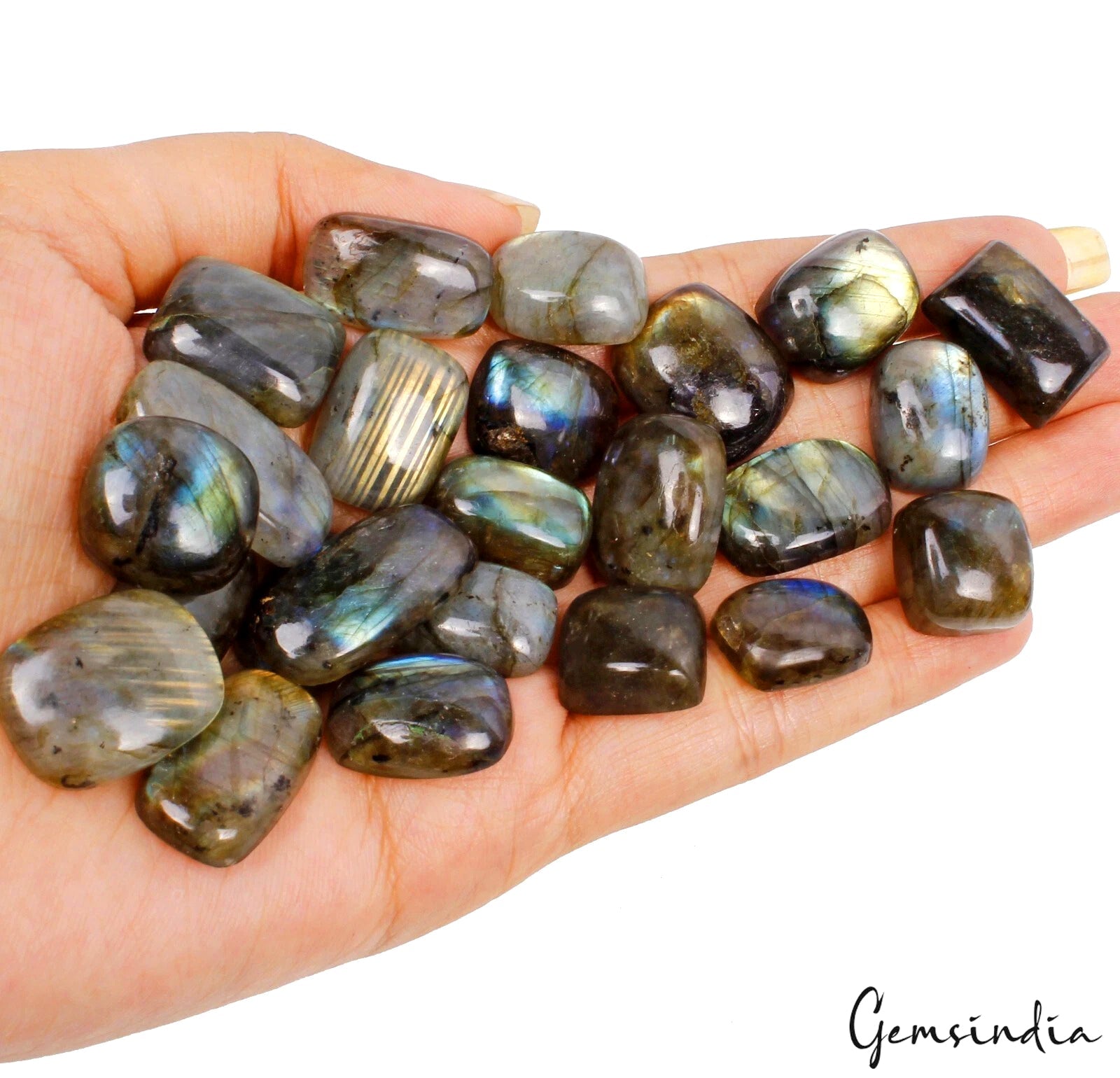 400 Cts Natural Blue Green Labradorite Cushion Cabochon Loose 15-25mm Gemstones