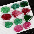 750 Ct/11 Pc Natural Red Beryl/Green Emerald Mix Cut Loose Pendant Size Gemstone