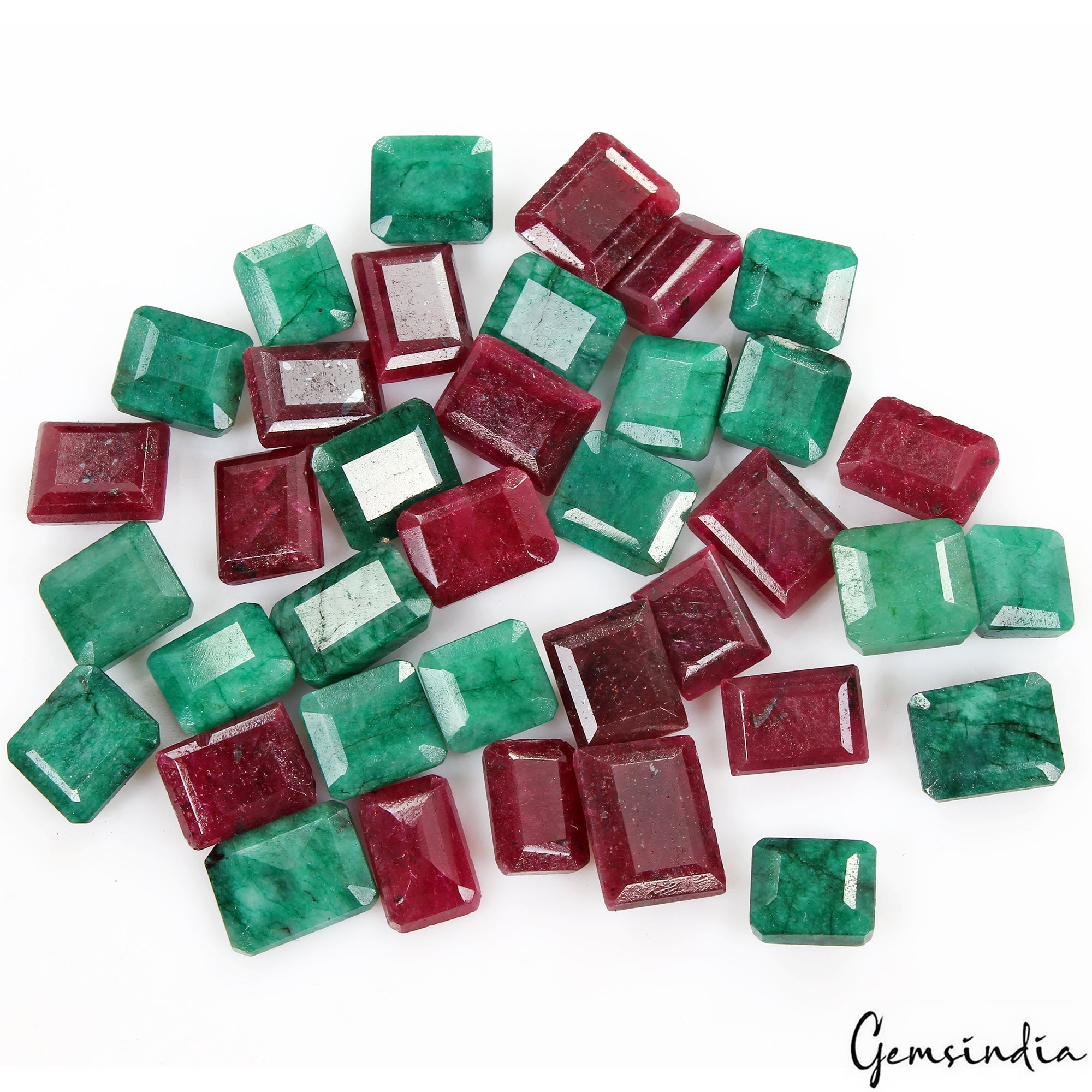 440 Ct/37 Pcs Natural Red Ruby Green Emerald Baguette Cut Loose Gems For Jewelry