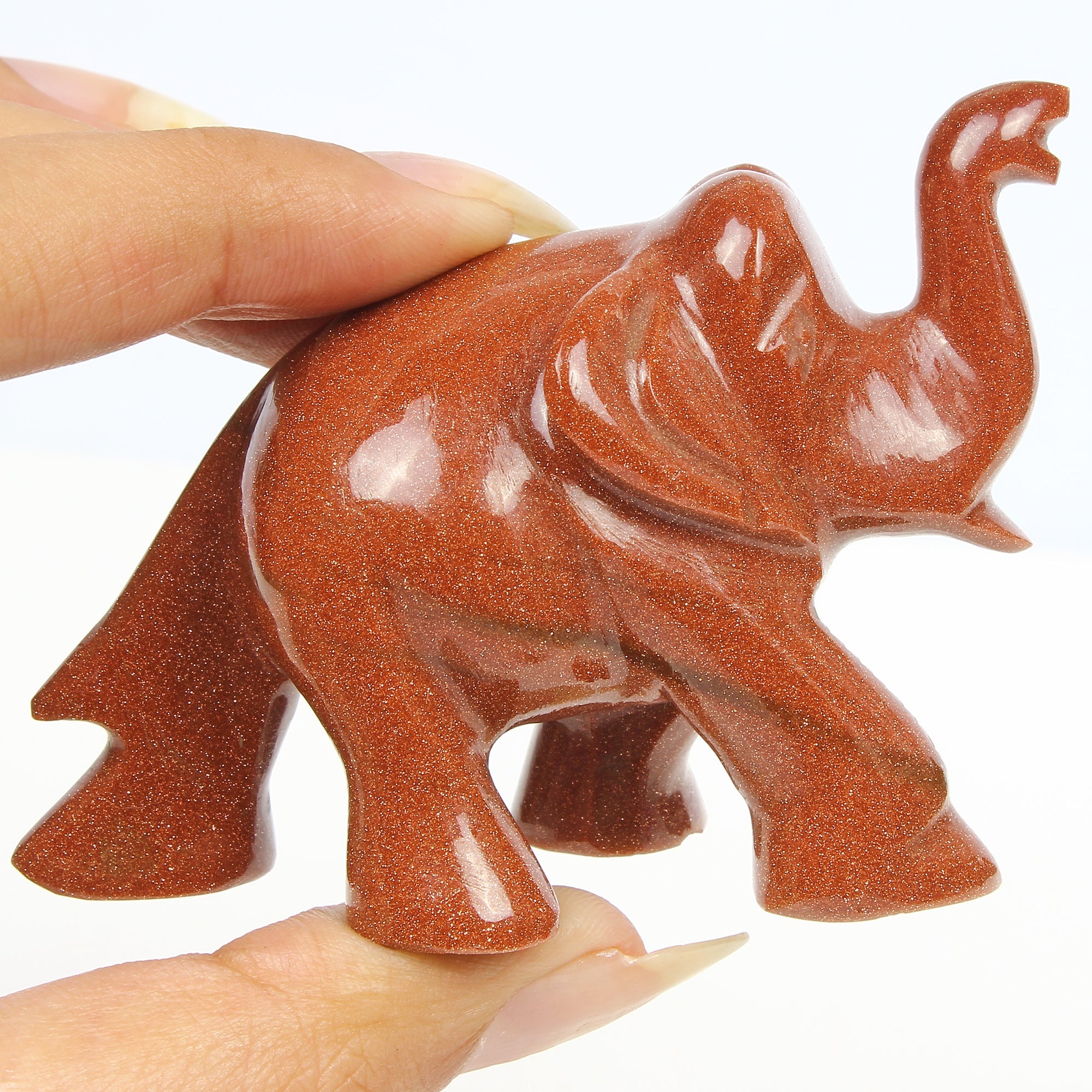 Natural Sunstone Trunk Up Elephant Statue 510 Cts Home Decor Artwork Sculpture