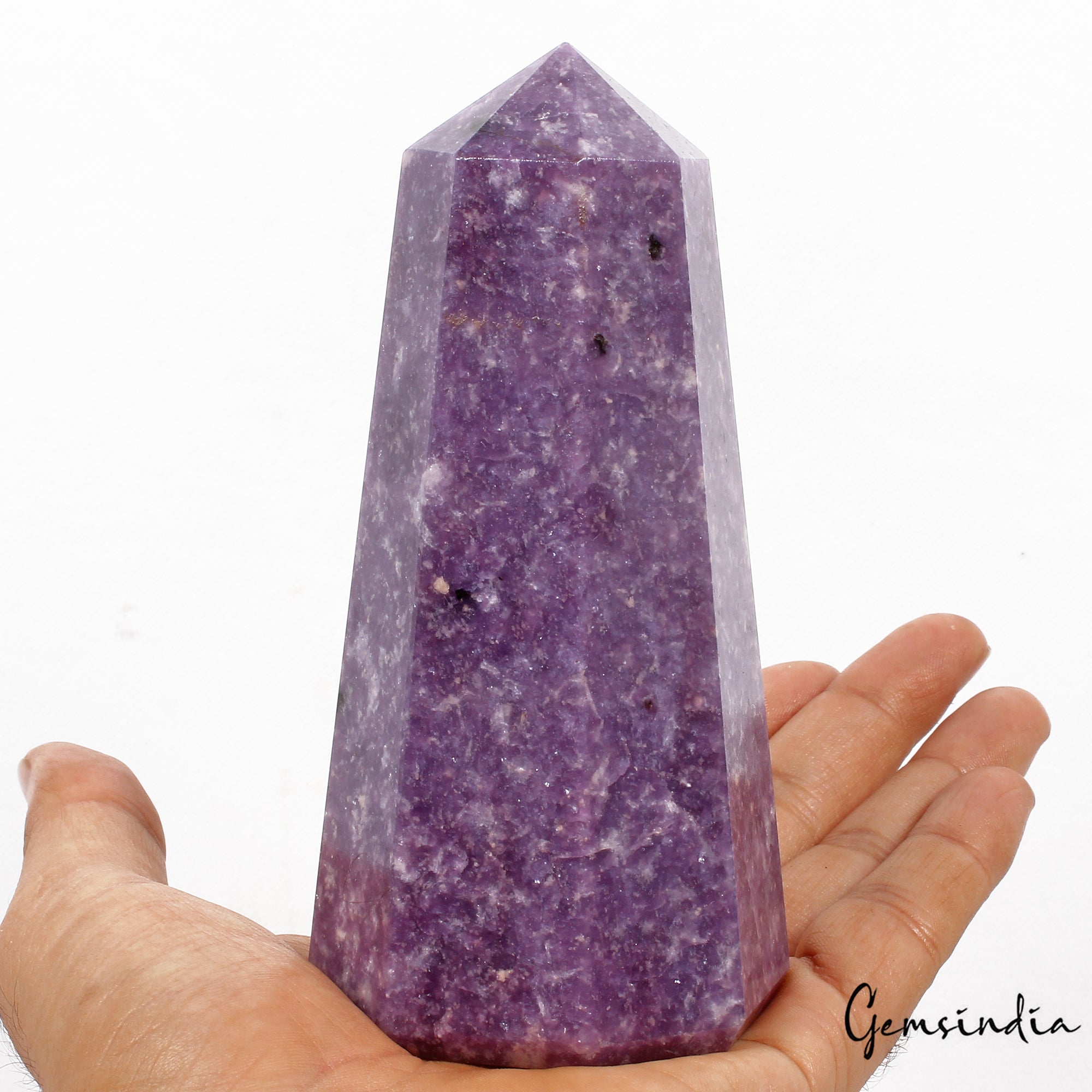 650 Gram Natural Untreated Purple Lepidolite Obelisk Crystal Wand Point Tower 5"