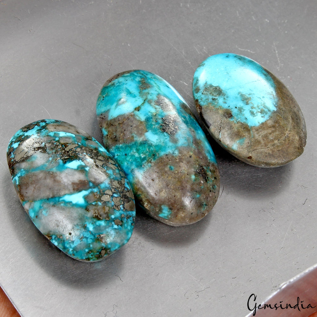 3 Persian Turquoise Neyshabur Cabochon Lot, Not Stabilized, %100 Natural 26-34mm