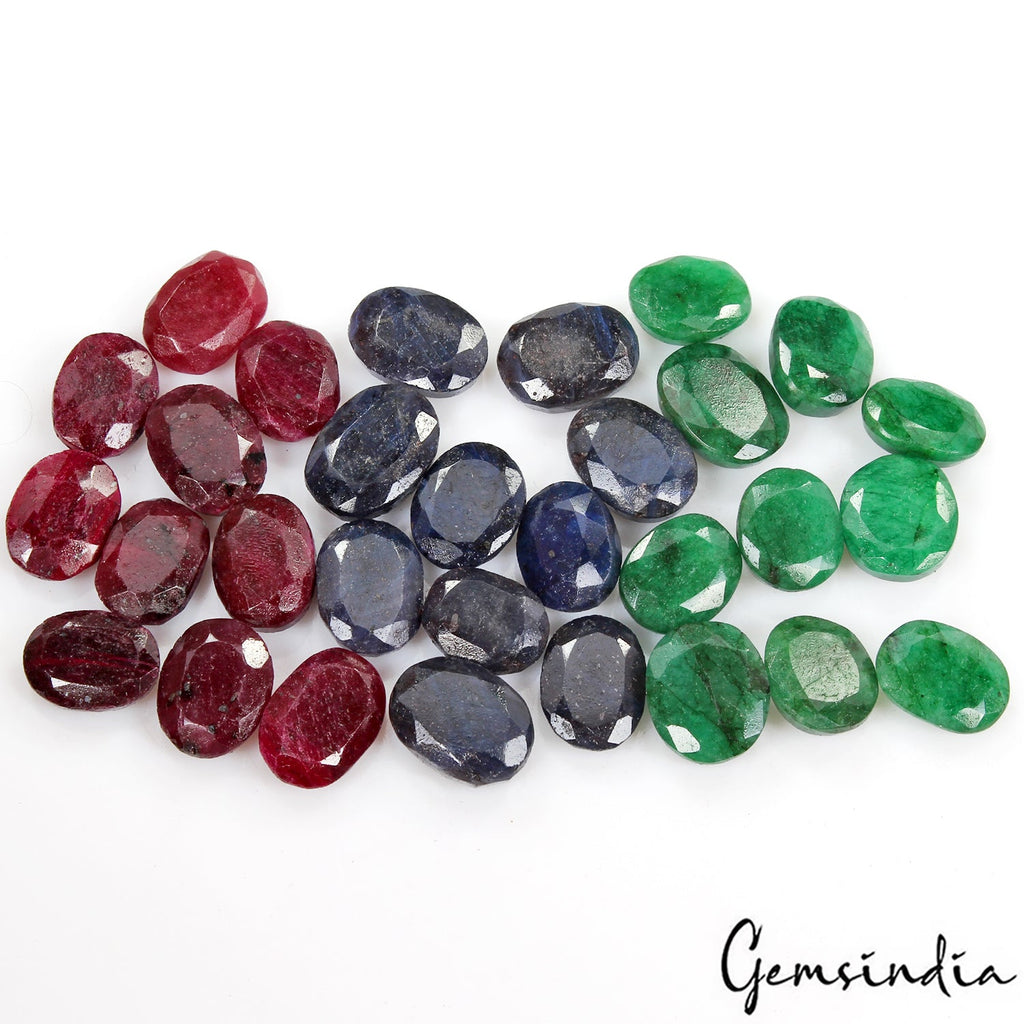 560 Cts/30 Pcs Natural Multi Color Ruby Emerald Sapphire Oval Cut Loose Gems Lot
