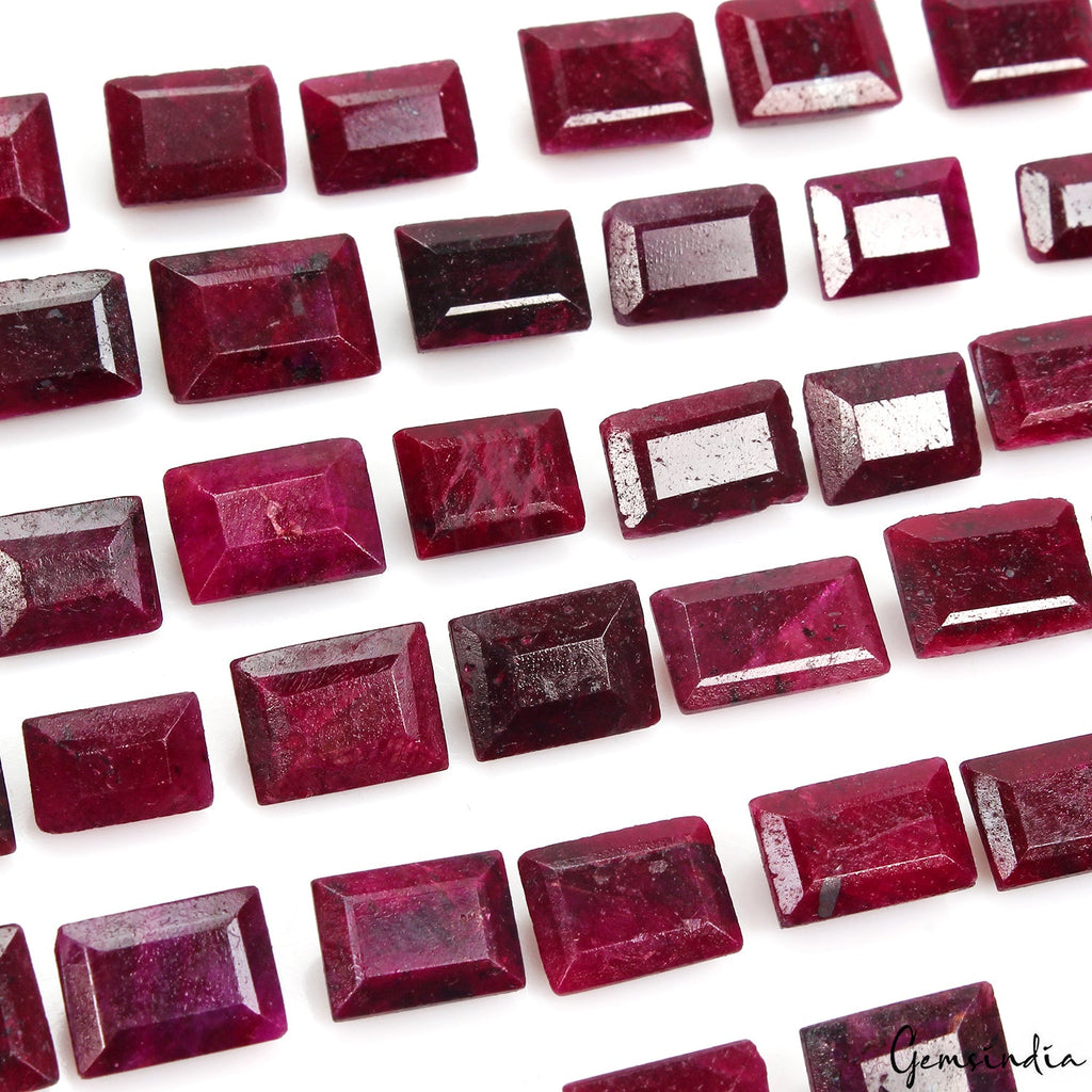 500 Ct Natural Red Ruby Rectangular Cut Faceted Loose Wholesale Gems Lot 40 Pcs