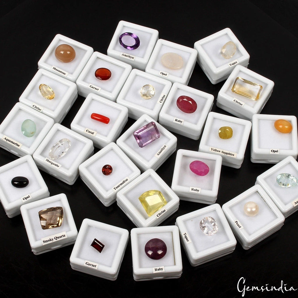 25Pcs Estate Genuine Multi Gems Loose Multi Color Huge Stone Collection w/ Boxes