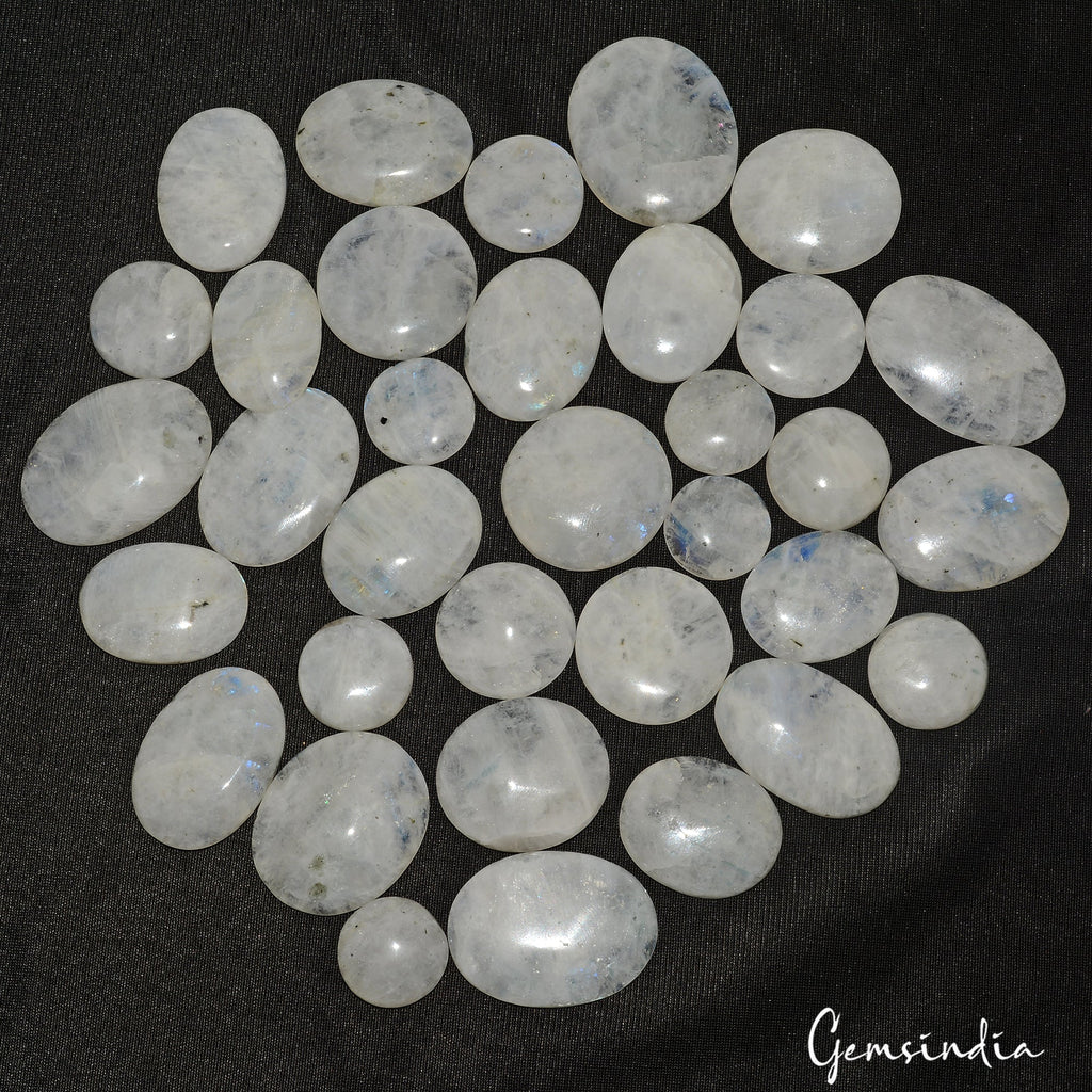 1180 Ct Natural Untreated White Moonstone Mix Cabochon Loose Gemstone Lot 34 Pcs
