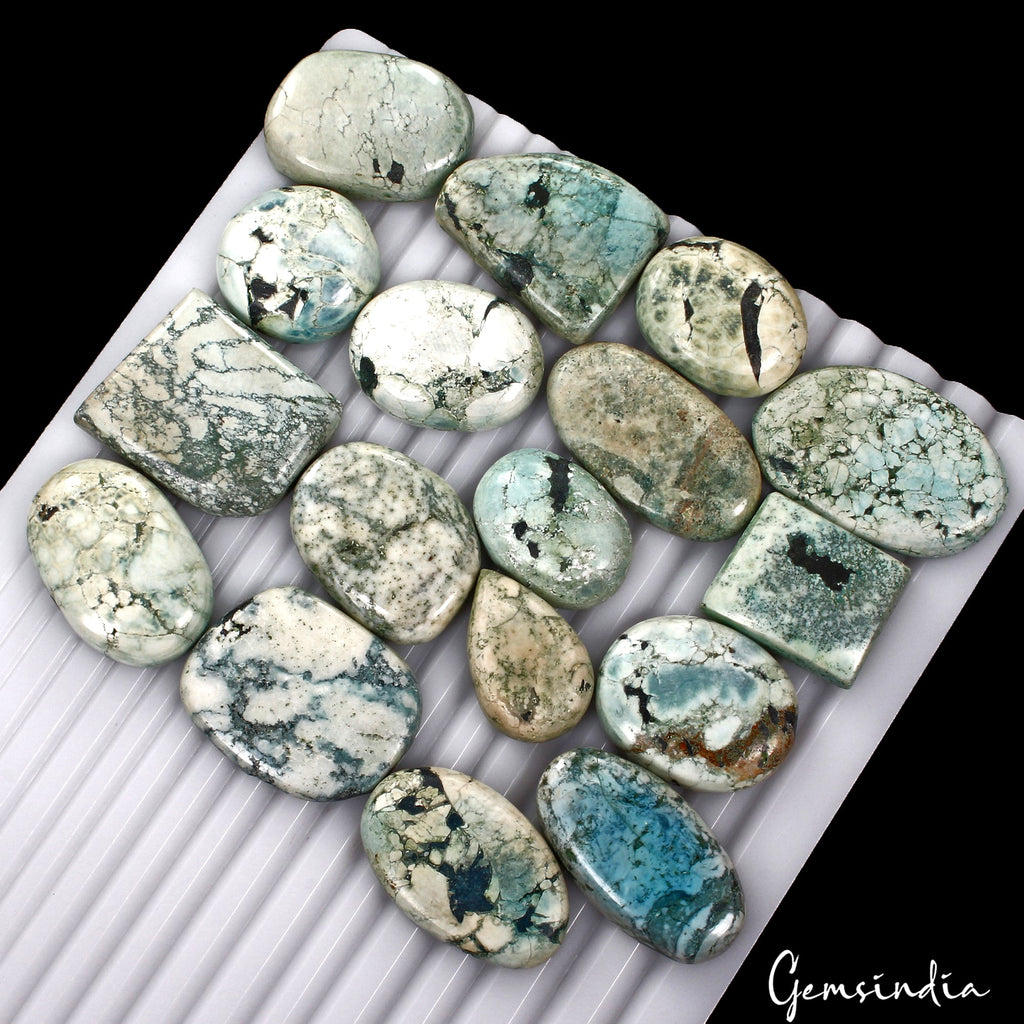 720 Cts/17 Pcs Natural Blue Turquoise Mix Cab 24mm-28mm Loose Wholesale Gems Lot