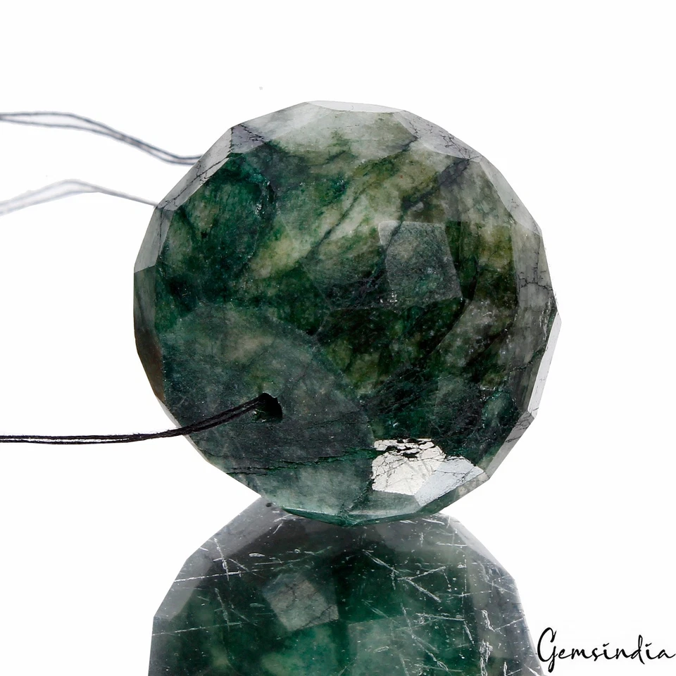 182 Ct Natural Green Emerald Round Faceted 31mm Drilled Huge Size Bead Gemstone