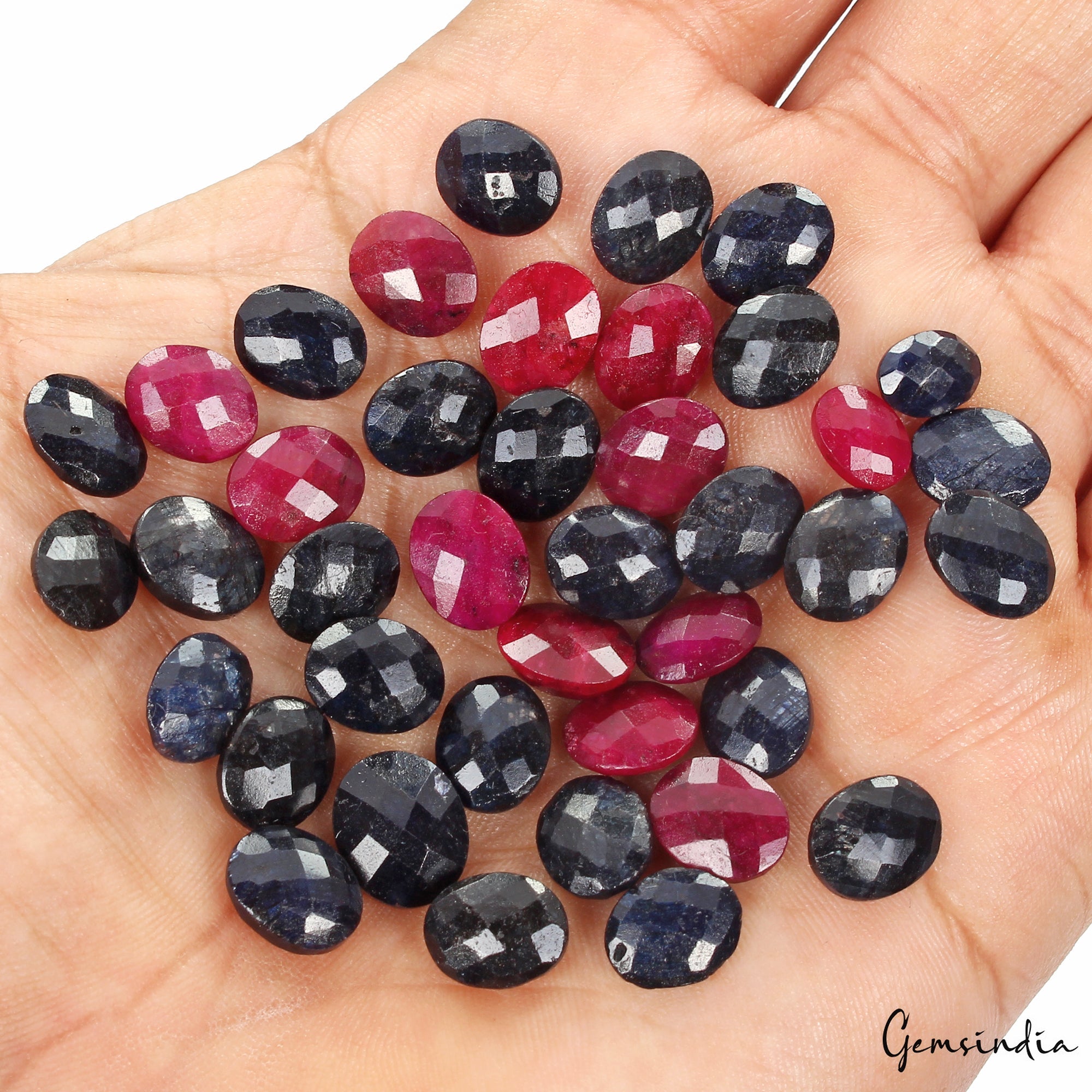 138.70 Ct/40 Pcs Natural Ruby & Sapphire Oval Cut Loose Gems For Jewelry 7-10mm