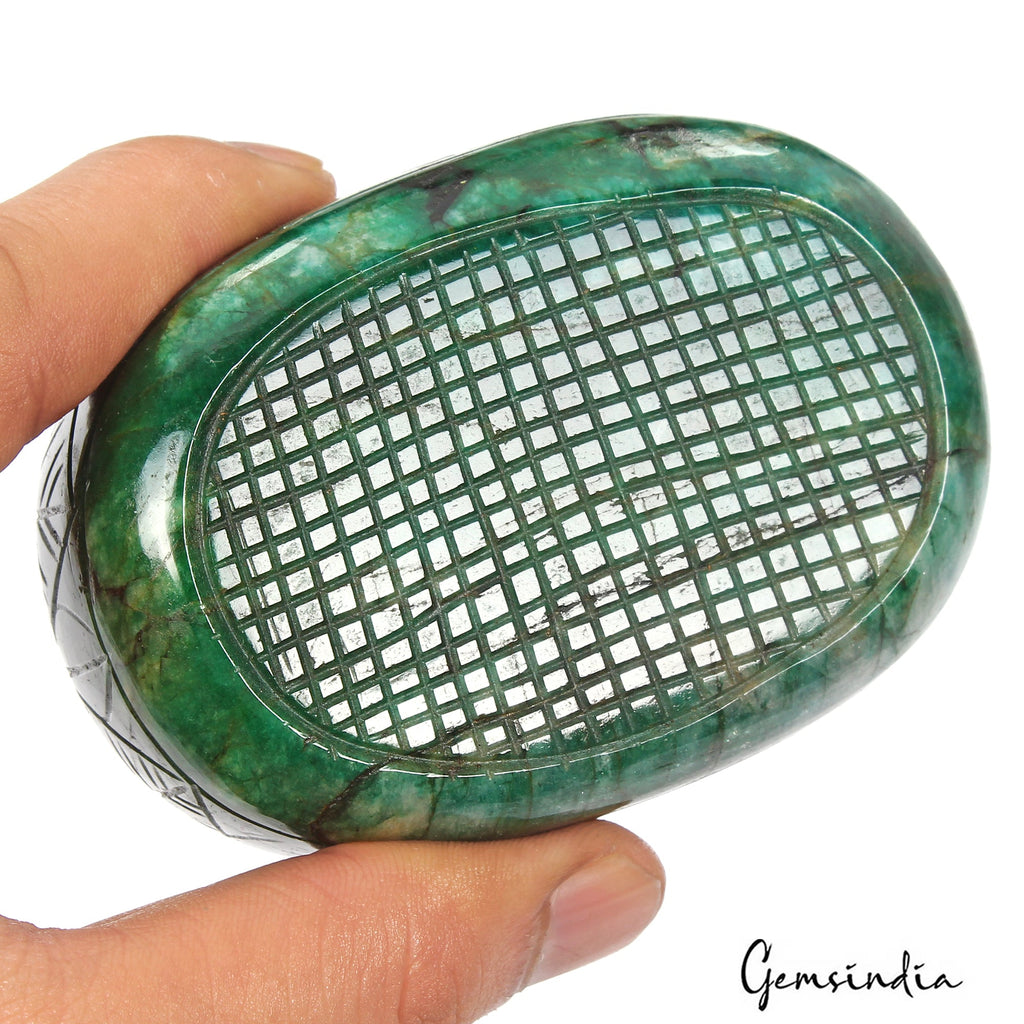 2150 Ct Natural Dark Green Brazilian Emerald Both Side Carving Oval Cut Gemstone