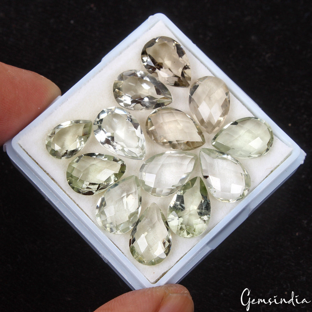 34.75 Ct Natural Green Amethyst Pear Cut Loose Untreated 9-11mm Gemstones 13 Pcs