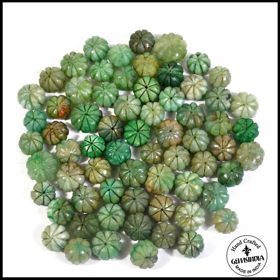 1000 Ct Natural Green Emerald Pumpkin Carving Drilled Loose Beads Lot 65 Pcs