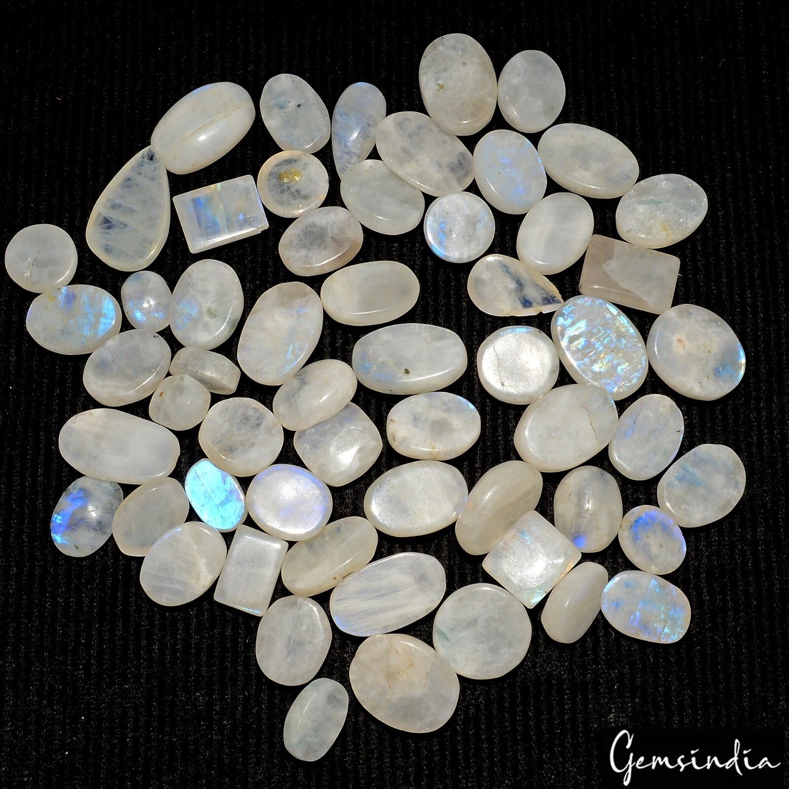 400 Ct/57Pcs Natural White w Blue Shine Moonstone Mix Cab Loose Gems For Jewelry