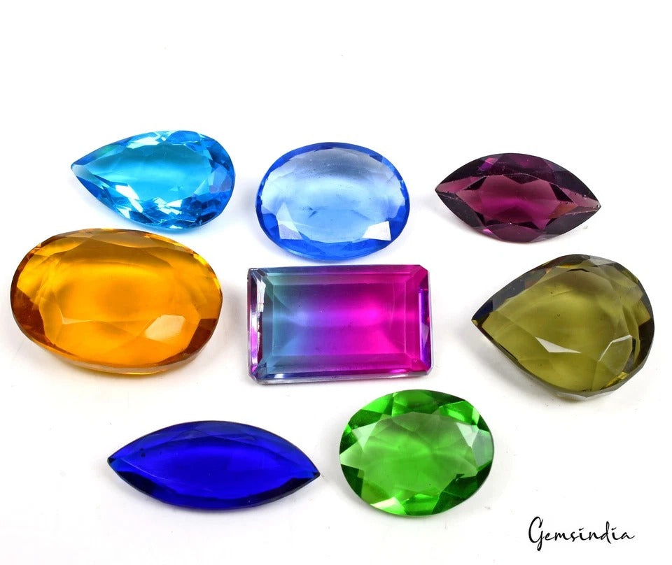 286 Cts Hydro Multi Color Mix Cut Loose 23mm-33mm Gemstones for Jewelry ~8 Pcs