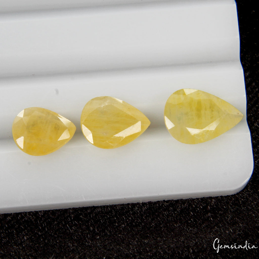 7.80 Ct Natural Untreated Ceylon Yellow Sapphire Pear Cut Loose Gemstones~3 Pcs