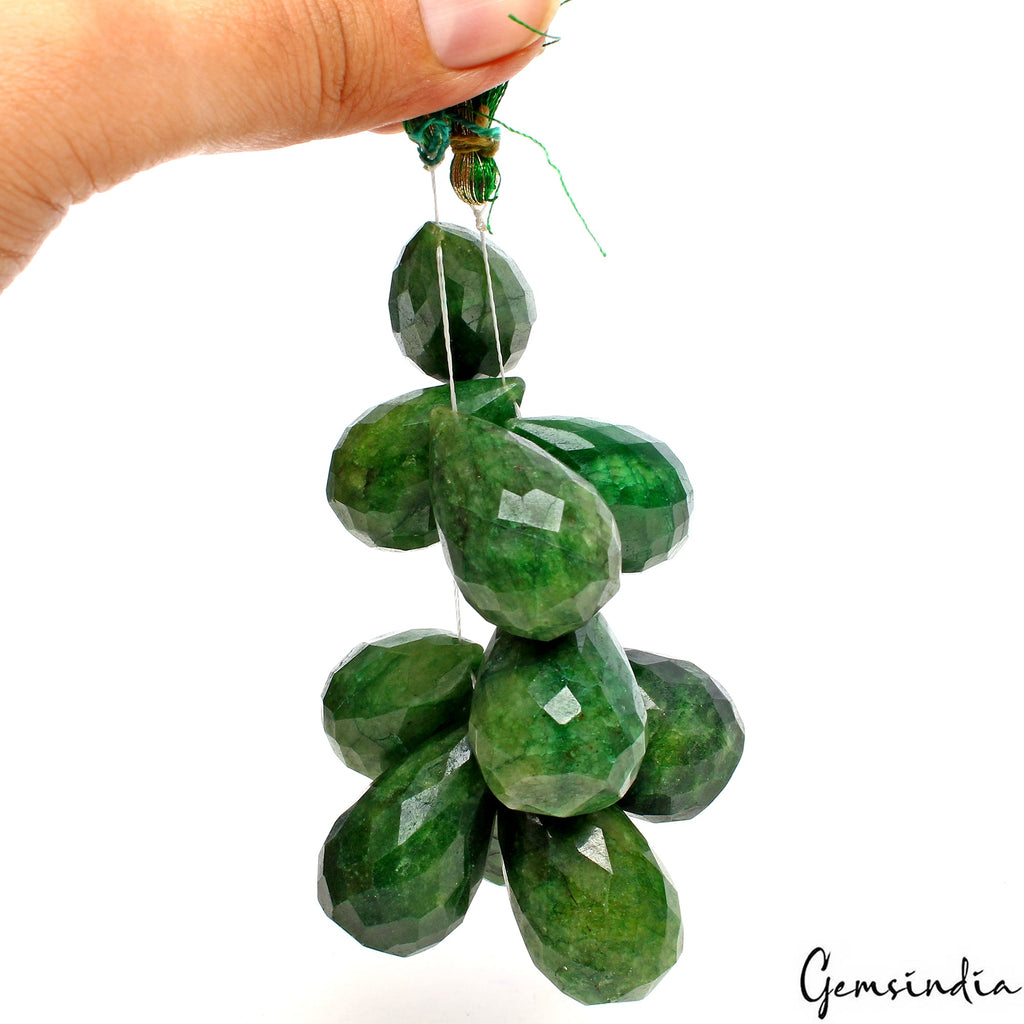 10 Pcs/820 Ct Natural Green Emerald Pear Cut Drilled Beads Briolette For Jewelry