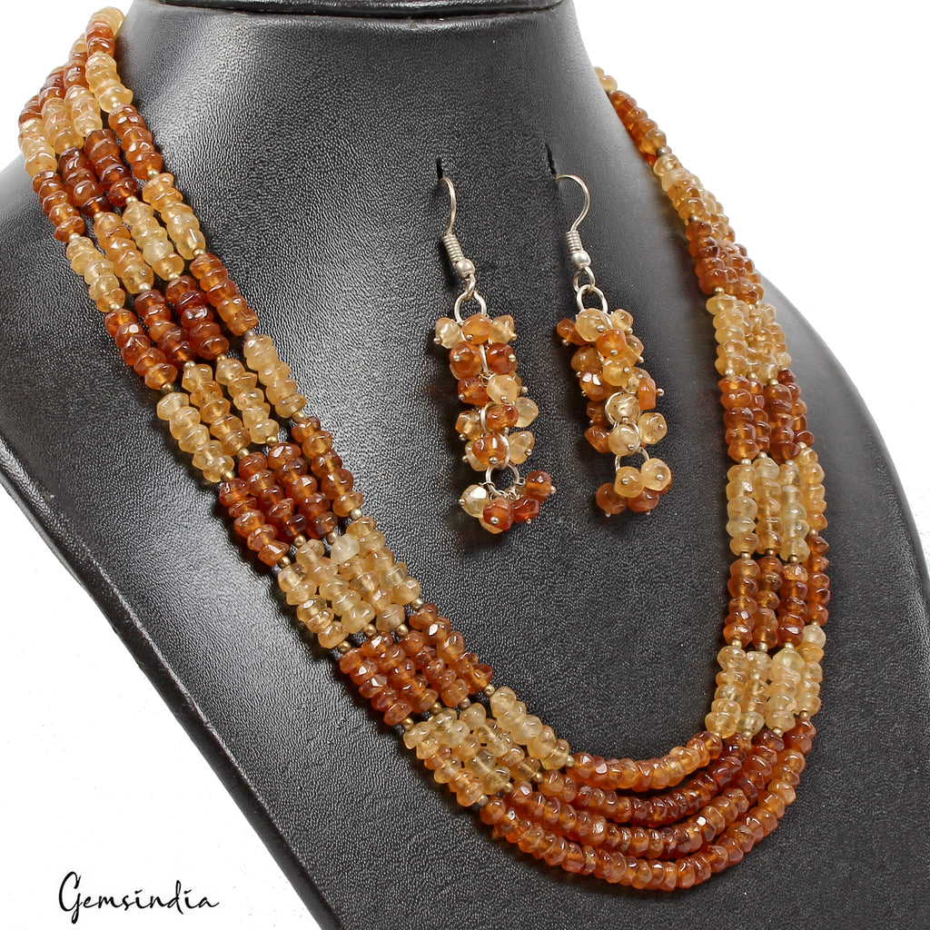 Hessonite Garnet Jewelry, Untreated, Bi Color — 18", Sri Lanka