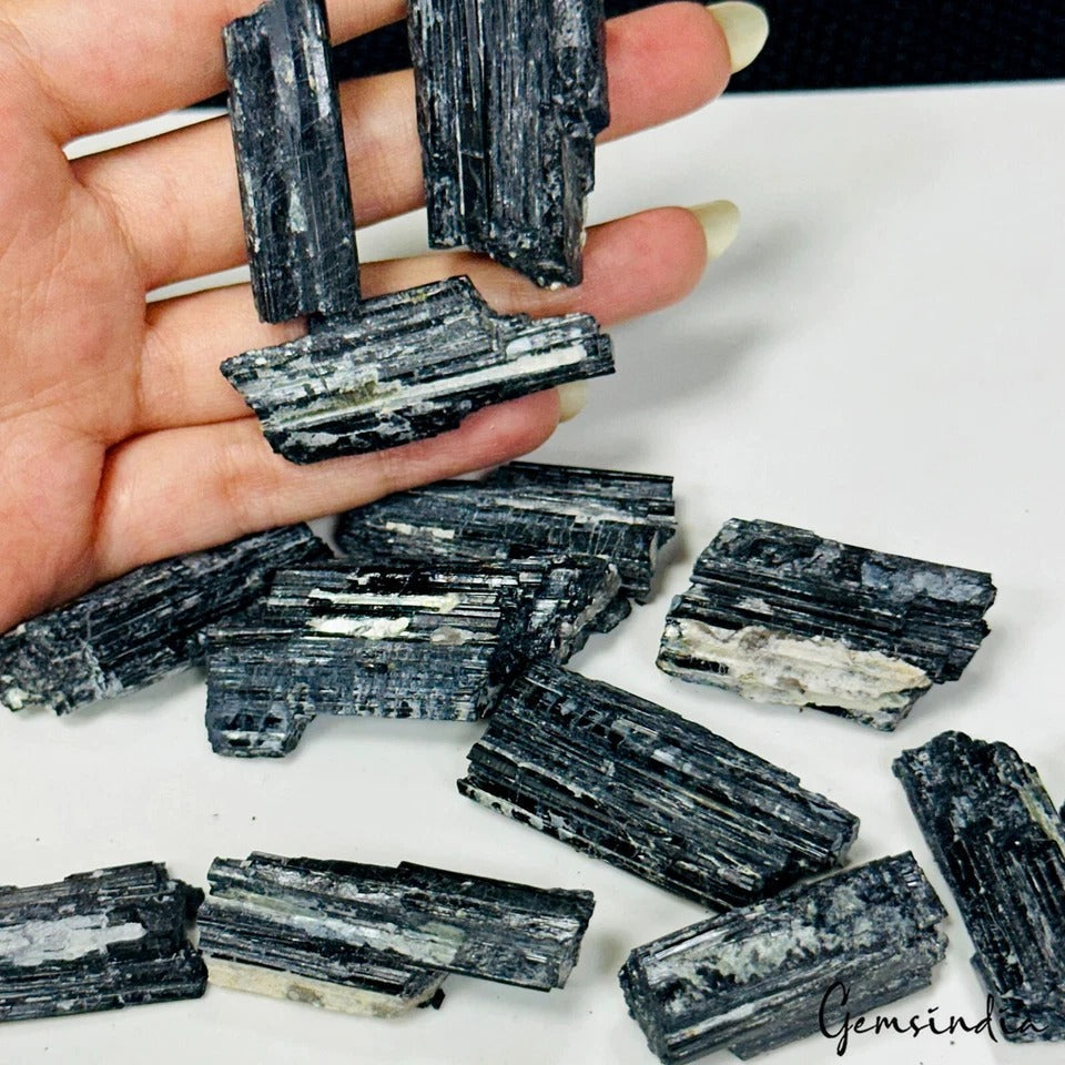 13Pc Lustrous Black Tourmaline w/ Feldspar From Erongo Mountain Namibia 200 Gram