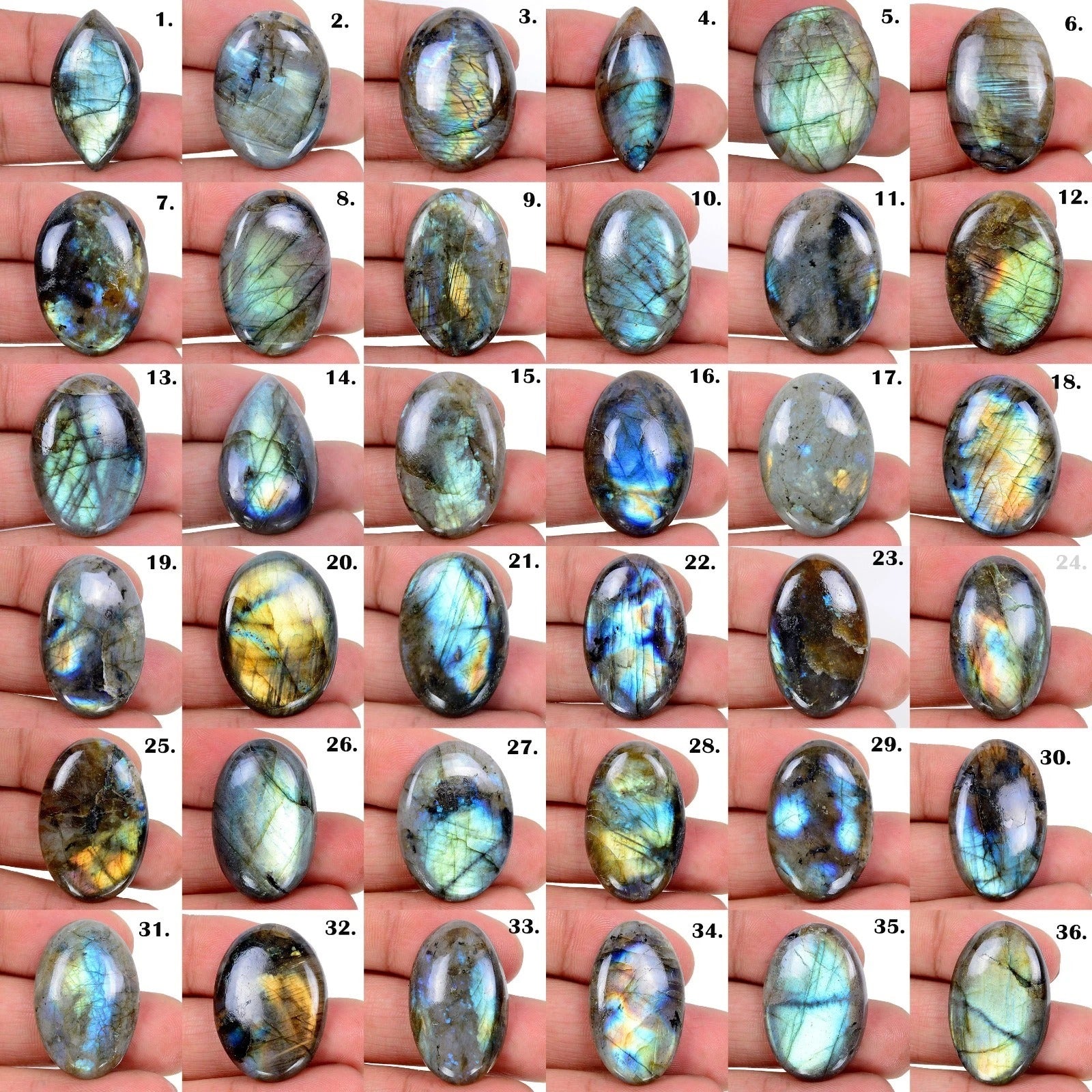 Labradorite Lot, Cabochon — 36 Pieces, 30mm to 38mm, 1500 Ct