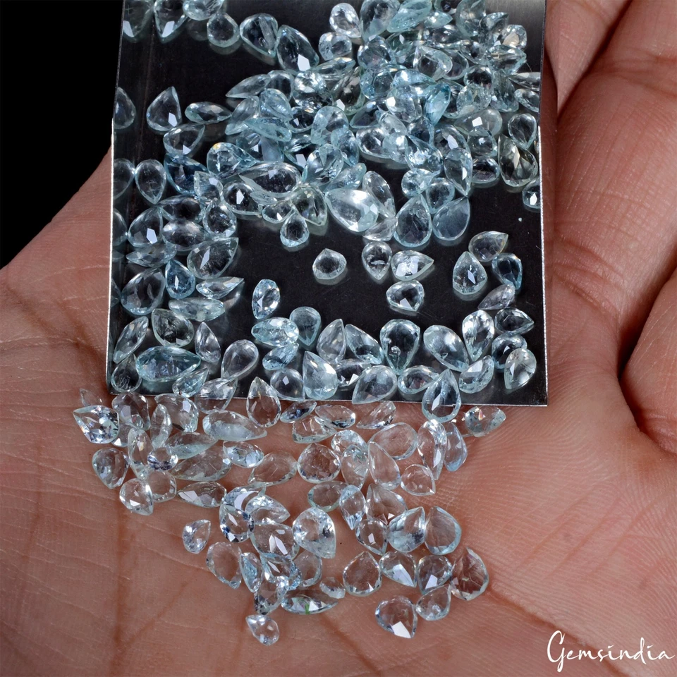 29.10Ct/190Pcs Natural Untreated Blue Aquamarine 3-6mm Pear Cut Gems For Jewelry