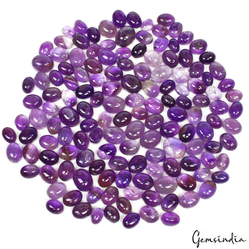 Amethyst Lot, Cabochon, Untreated, Purple — 144 Pieces, 7mm to 11mm, 290 Ct, Madagascar
