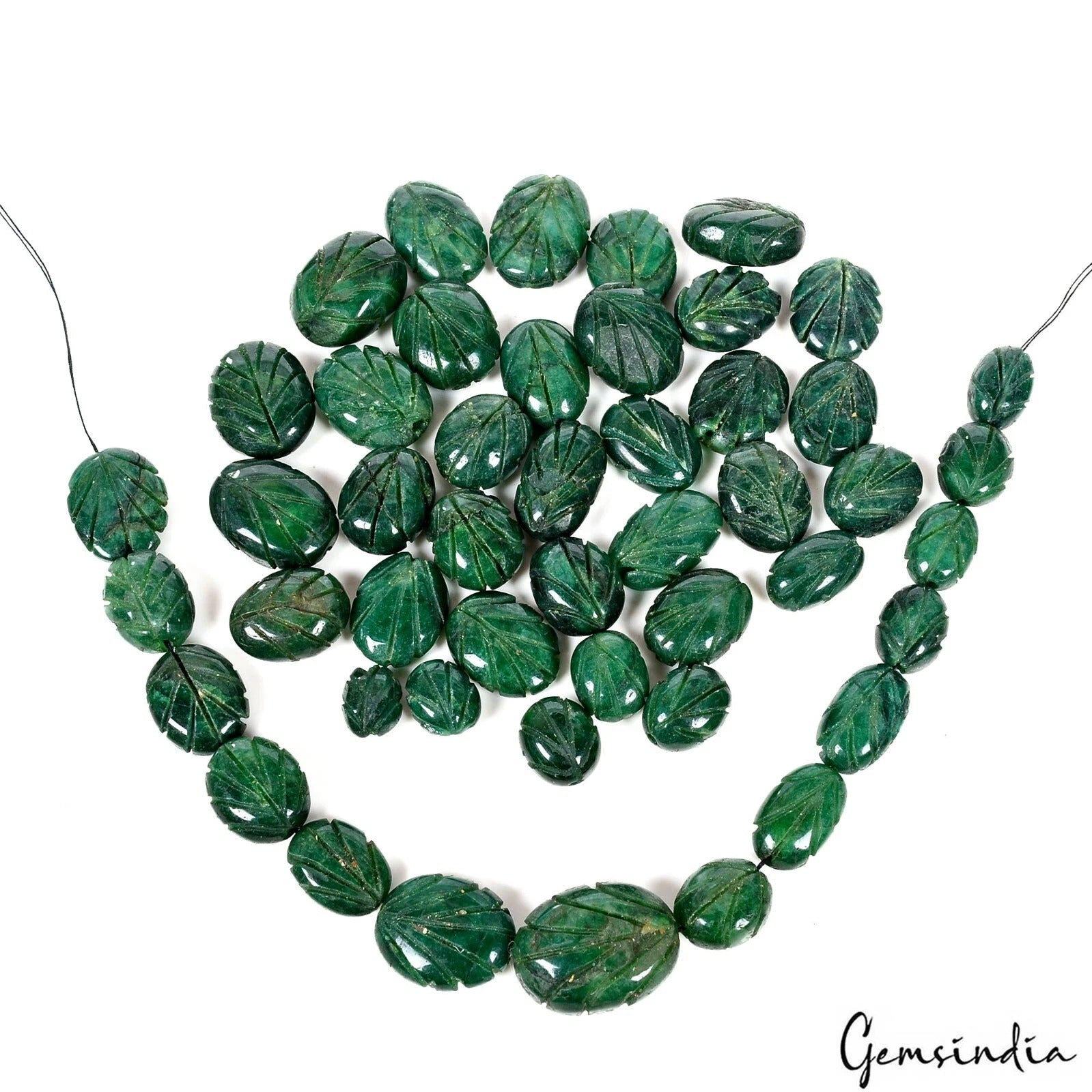 420 Cts/48 Pcs Natural Brazilian Dark Green Emerald Oval Carved Drill Gems Beads