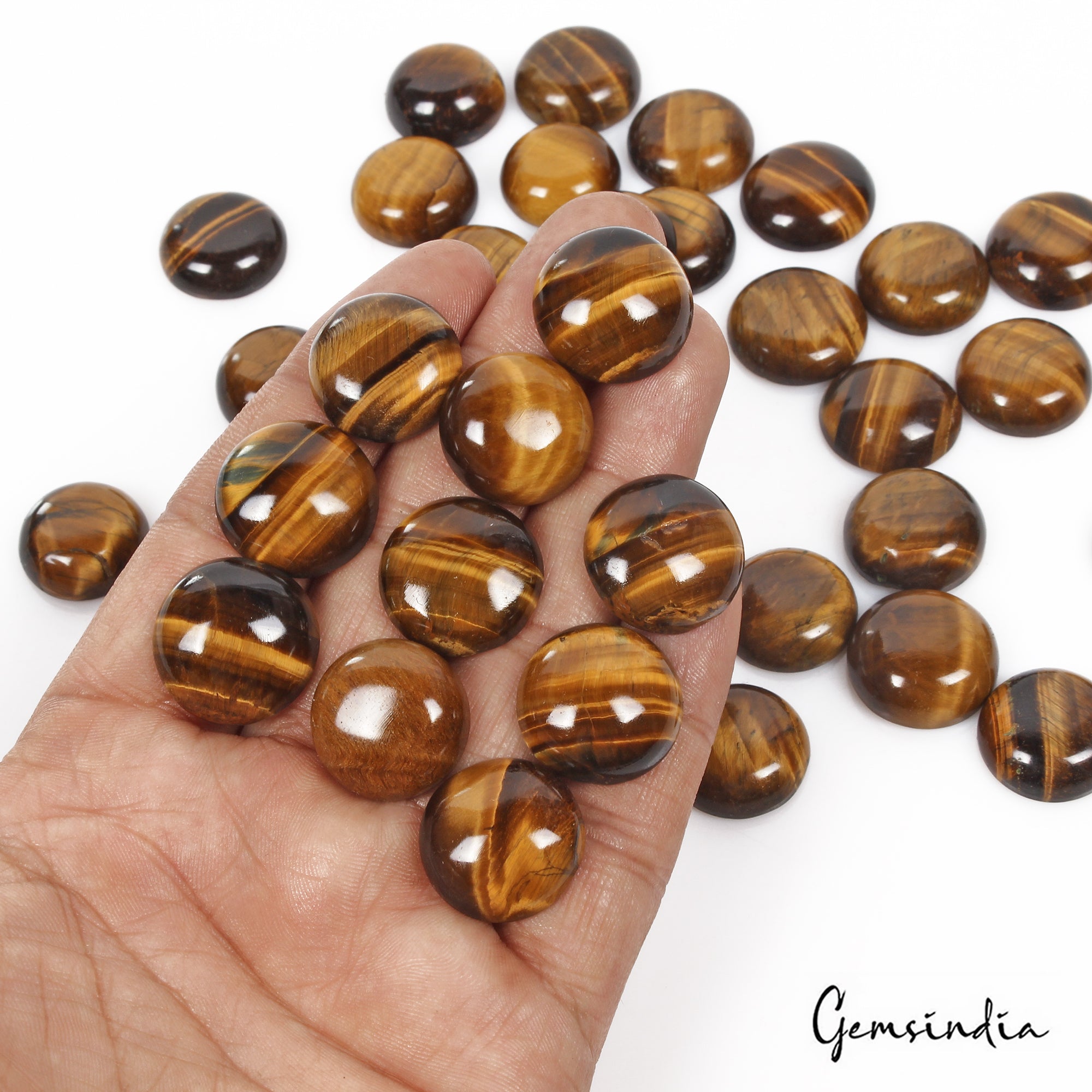630 Ct/30 Pcs Natural Untreated Tiger Eye Round Cab Loose Gems Lot For Jewelry