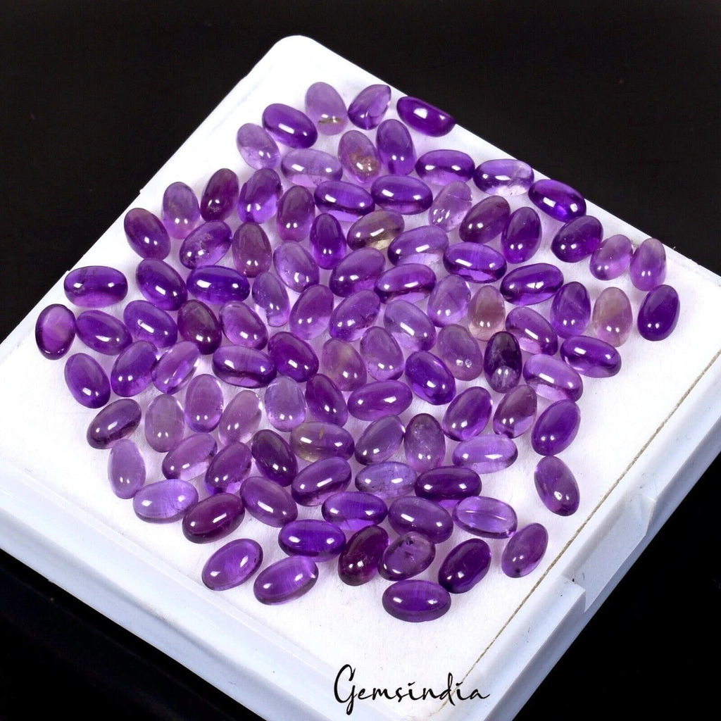 Amethyst Lot, Cabochon, Oval Cabochon, Untreated — 99 Pieces, 4mm to 5mm, 30.40 Ct, Brazil