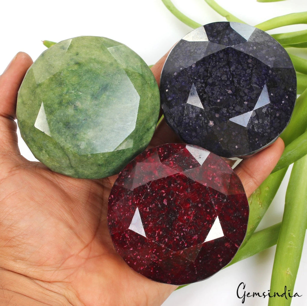 Ruby Lot, Loose Gemstone, Round Cut, Color Enhanced — 3 Pieces, 66mm to 70mm, 5570 Ct, Madagascar