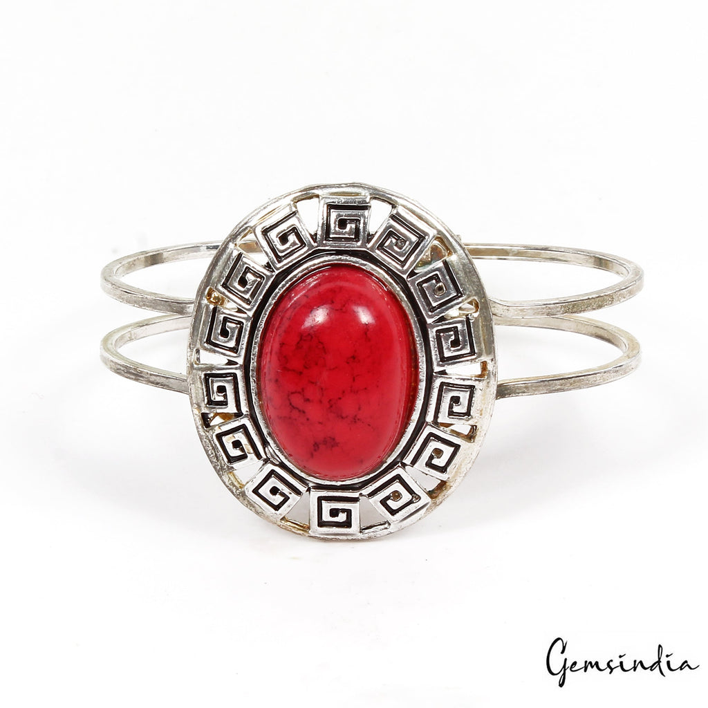 30.90 Gram Red Oval Hand Carved Bangle Bracelet Antique Fashion Jewelry 62mm