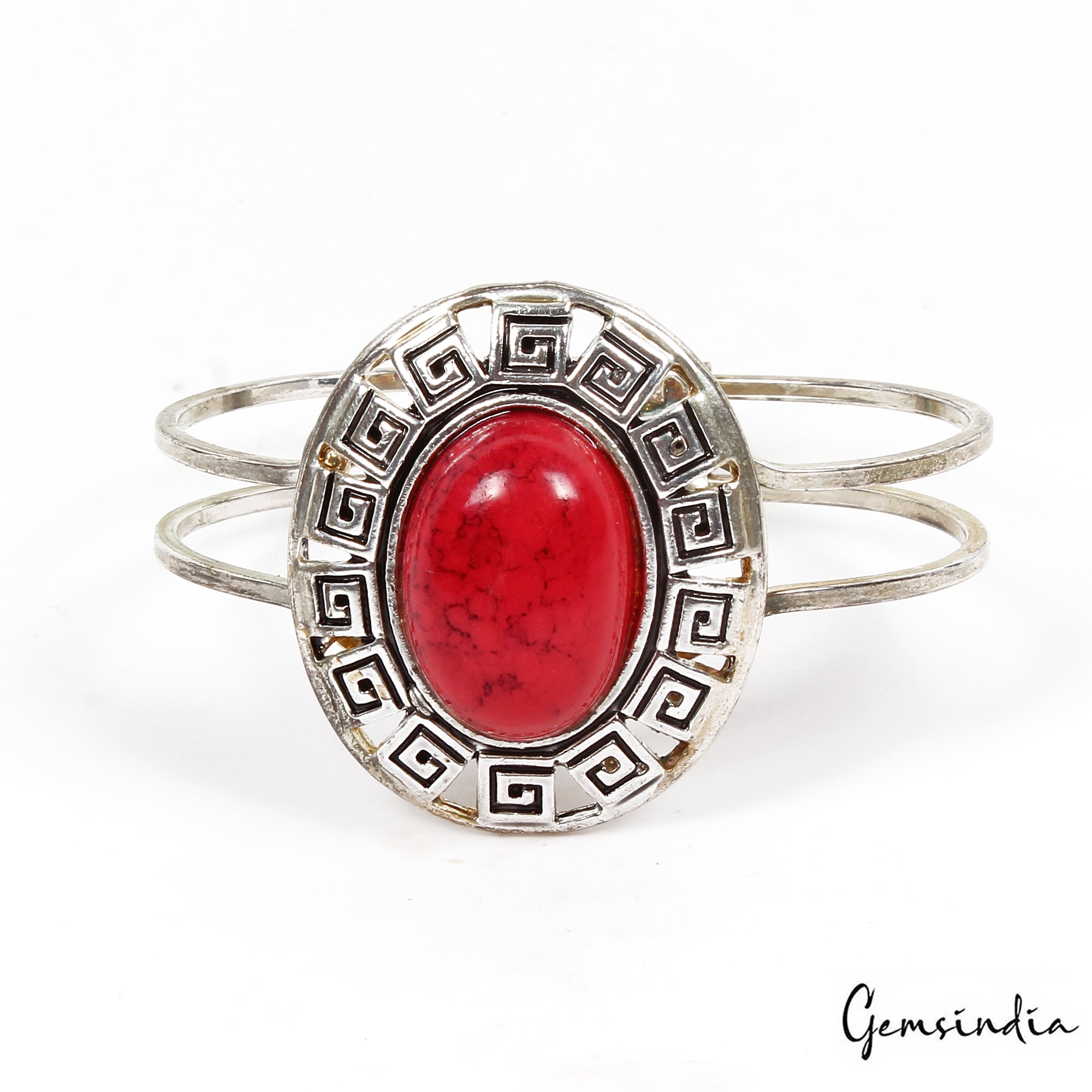 30.90 Gram Red Oval Hand Carved Bangle Bracelet Antique Fashion Jewelry 62mm