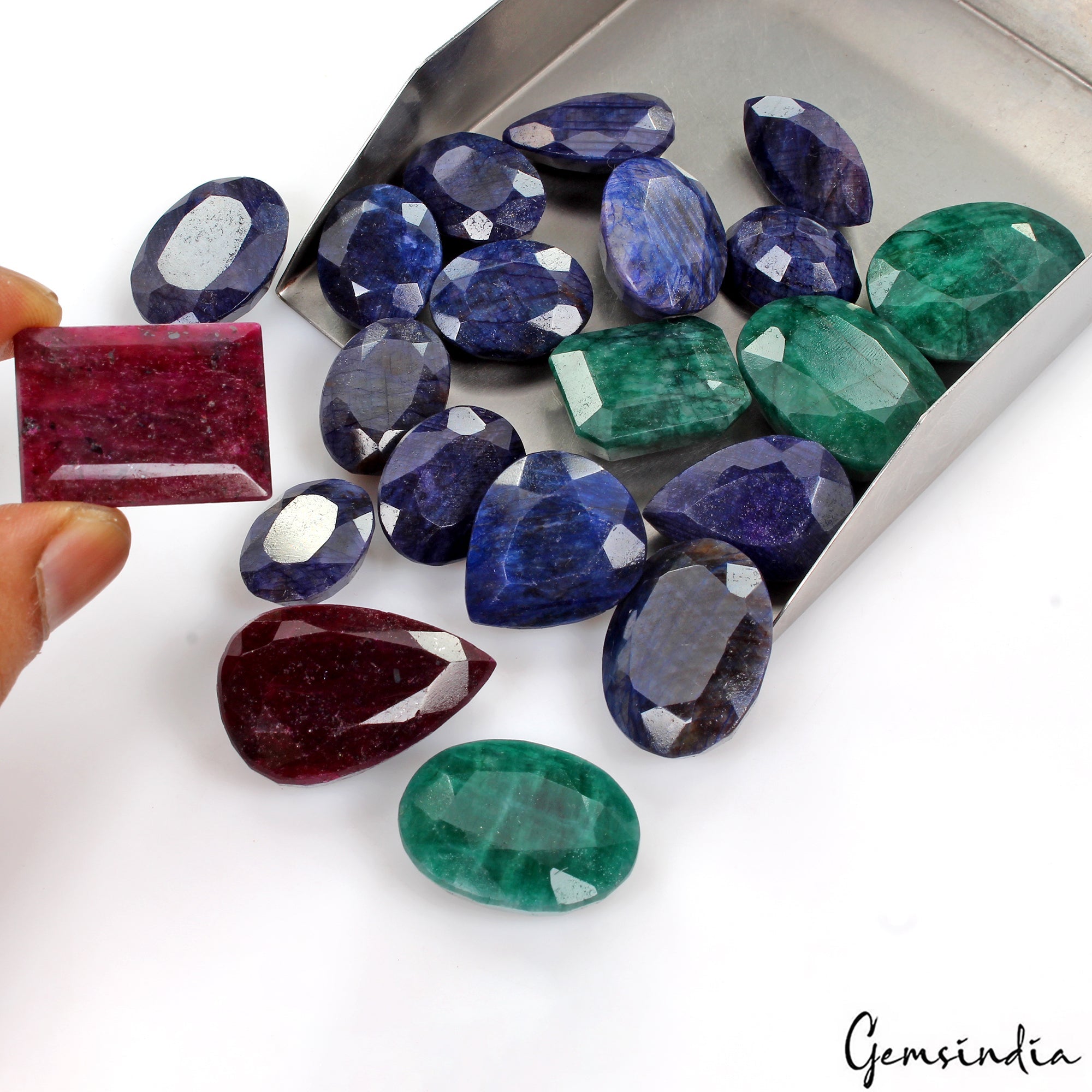 1085 Ct Certified Ruby Emerald Sapphire Mix Cut Loose 21-35mm Gemstones Lot~20Pc