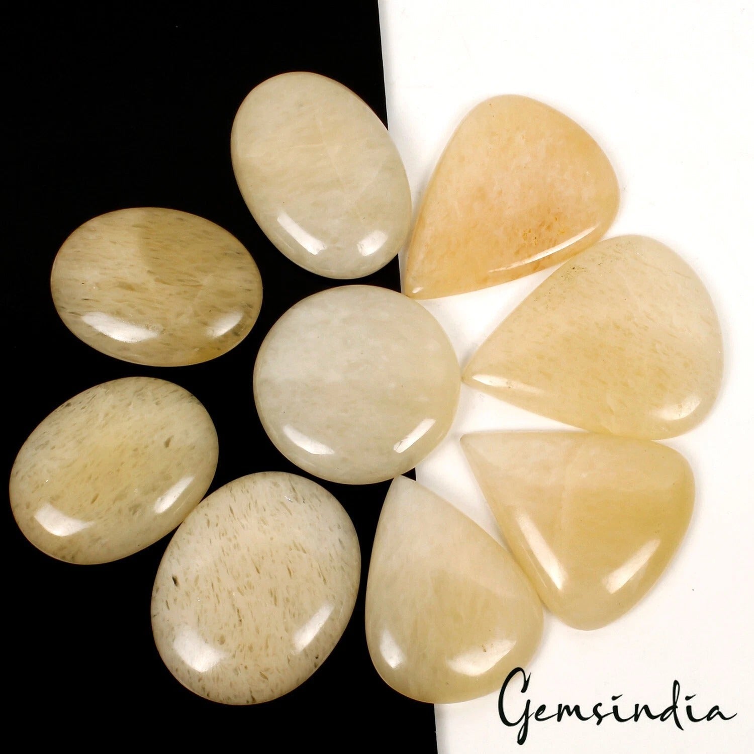 1060 Ct/9 Pcs Natural Untreated Yellow Quartz Mixed Cab 43mm-55mm Wholesale Gems