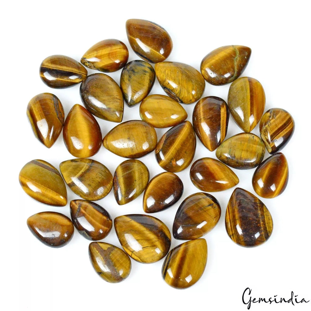 29 Pcs Natural Untreated Yellow Brown Tiger Eye Almond  Pear Cab Loose Gems Lot